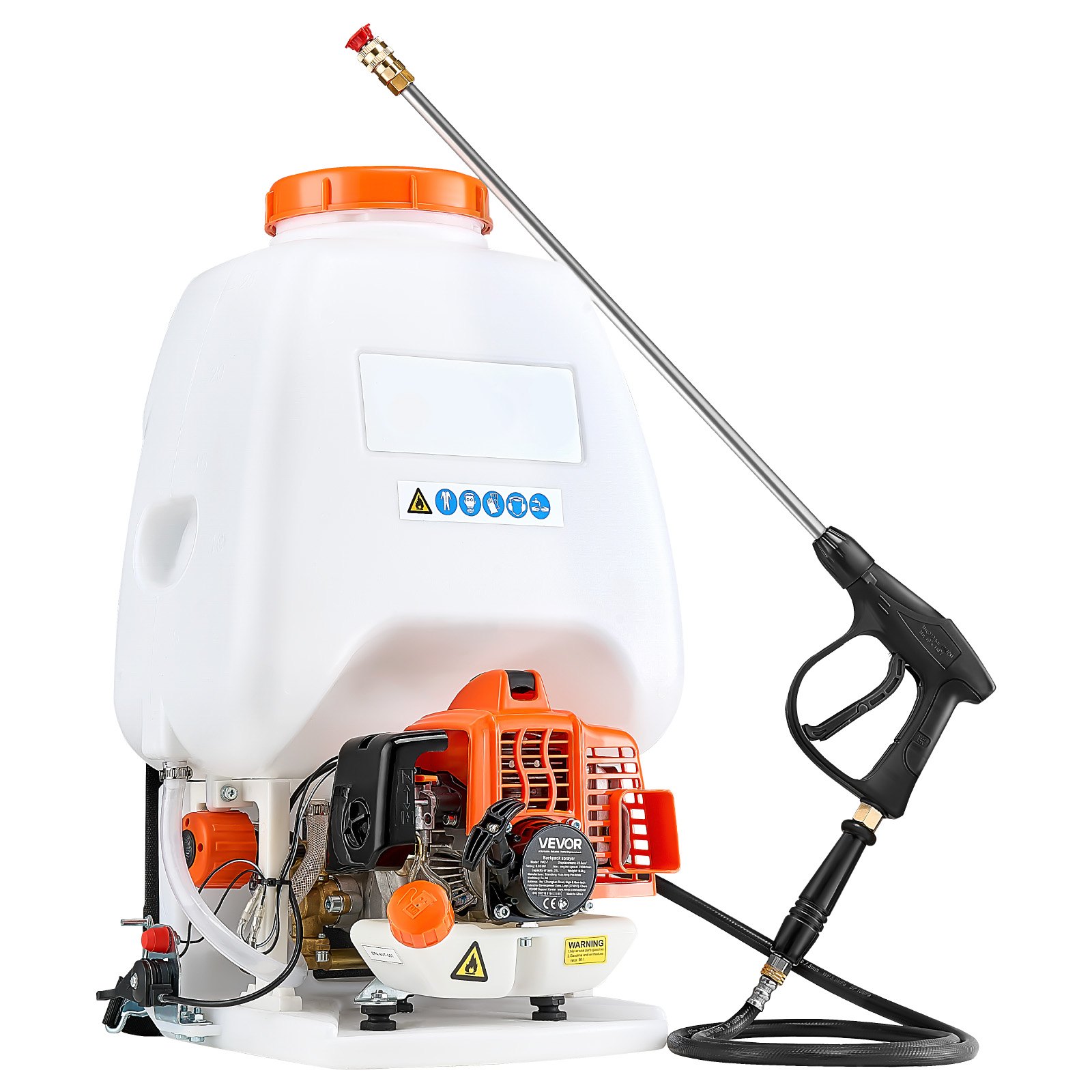 Pulverizador de mochila a gasolina, motor 0.9HP, tanque de 6.5 galones, varilla 24 pulgadas