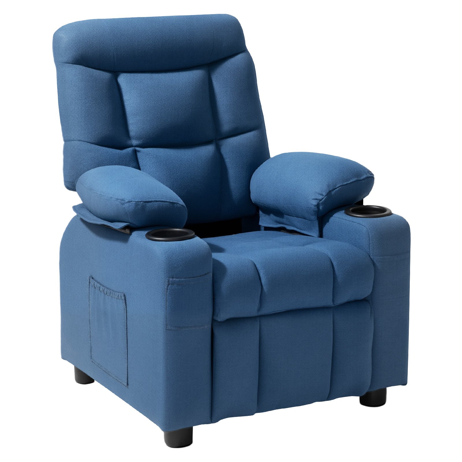 Kids Recliner Chair, Toddler Lounger With Cup Holders & Pockets, 107 To 126 Adjustable Back, Breathable Polyester Upholstery Reclining Sofa With Foot-rest, For Boys And Girls, Children Blue