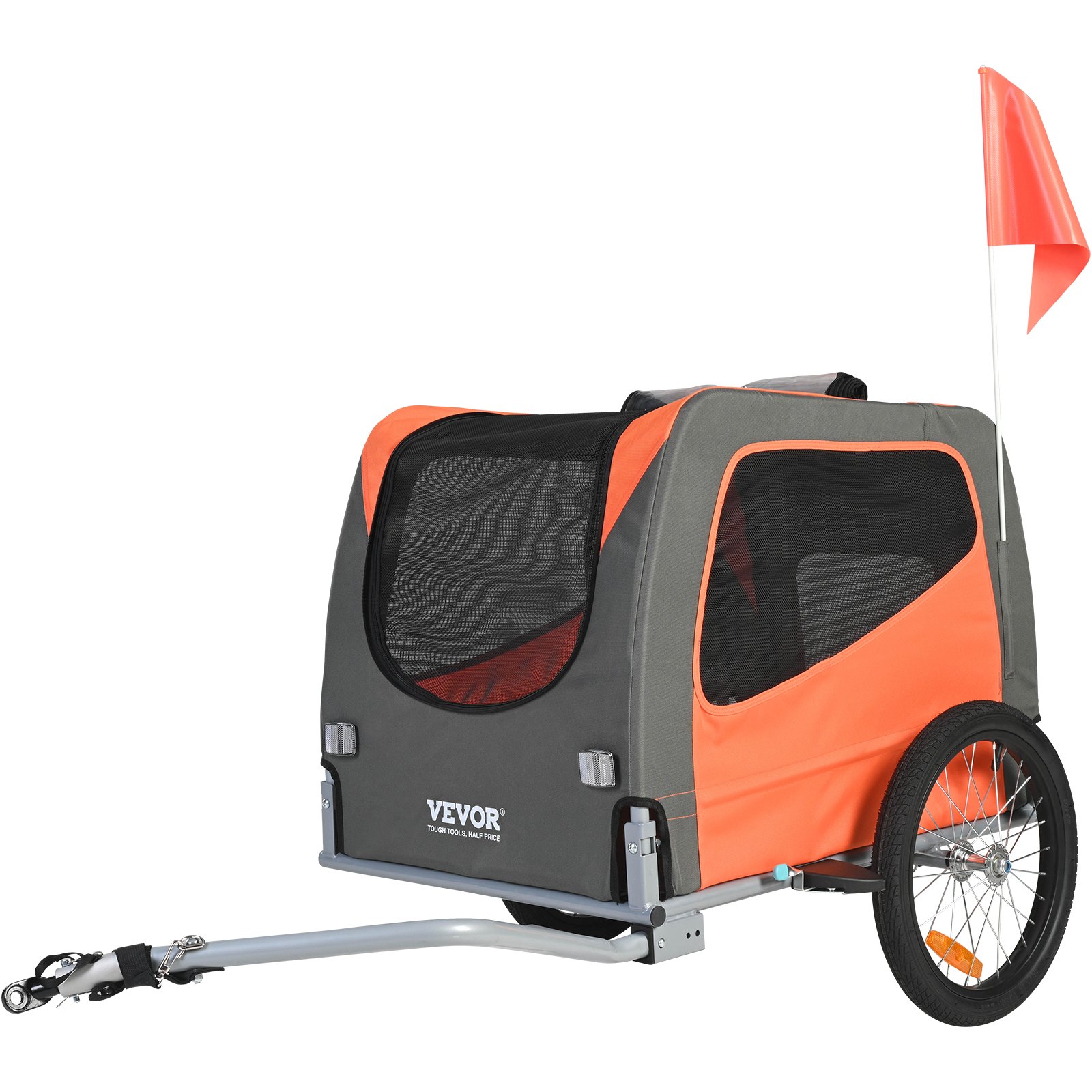 Remolque para bicicleta de perro, soporta hasta 66 libras, plegable, naranja/gris.