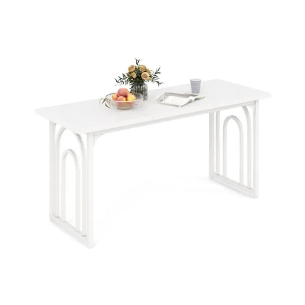 Spacious Rectangular Dining Table - 63"x24"x30", Adjustable Foot Pads, Waterproof Stain-Resistant Surface