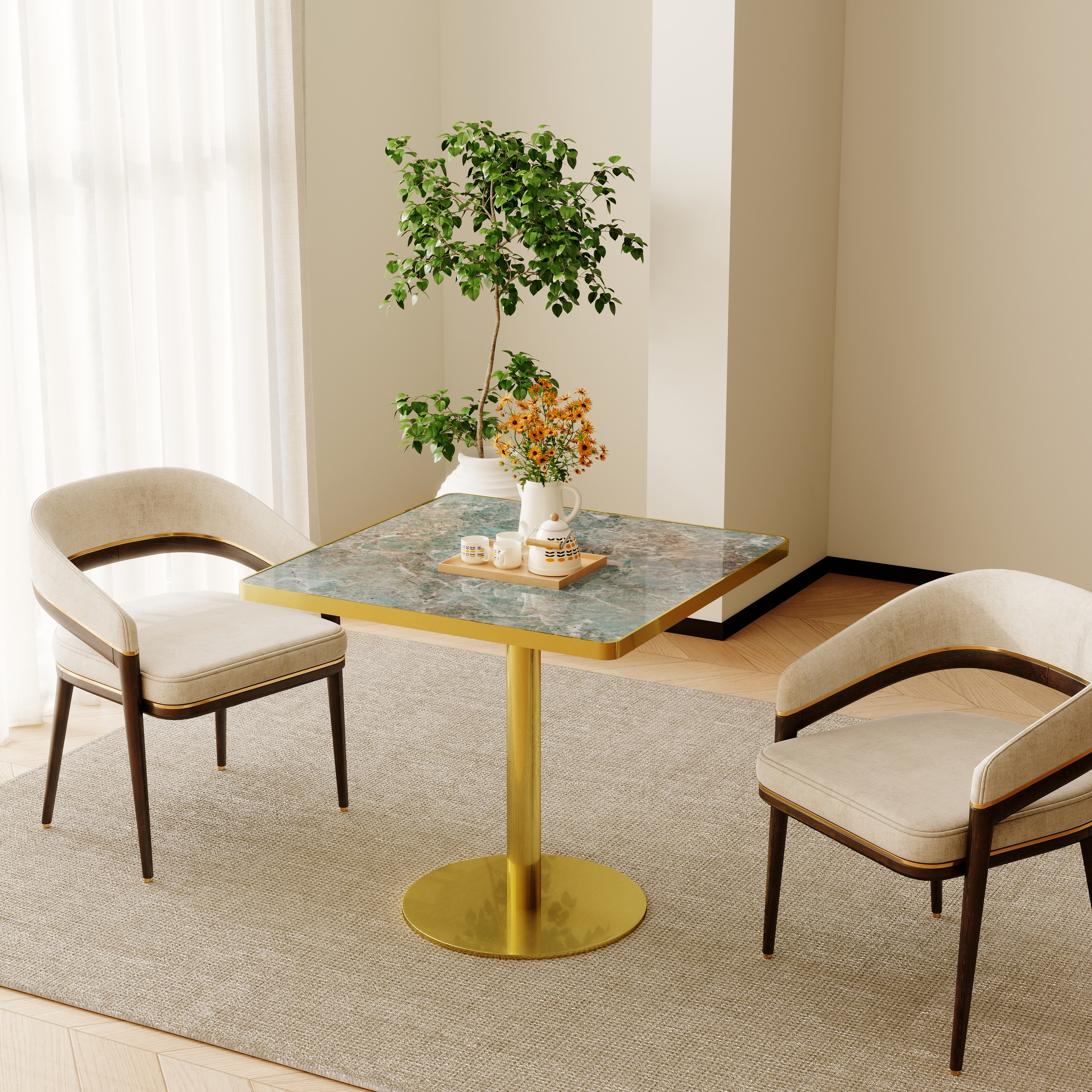 Mesa de Comedor Cuadrada Moderna de 31.5 pulgadas, Cubierta de Mármol Sintético