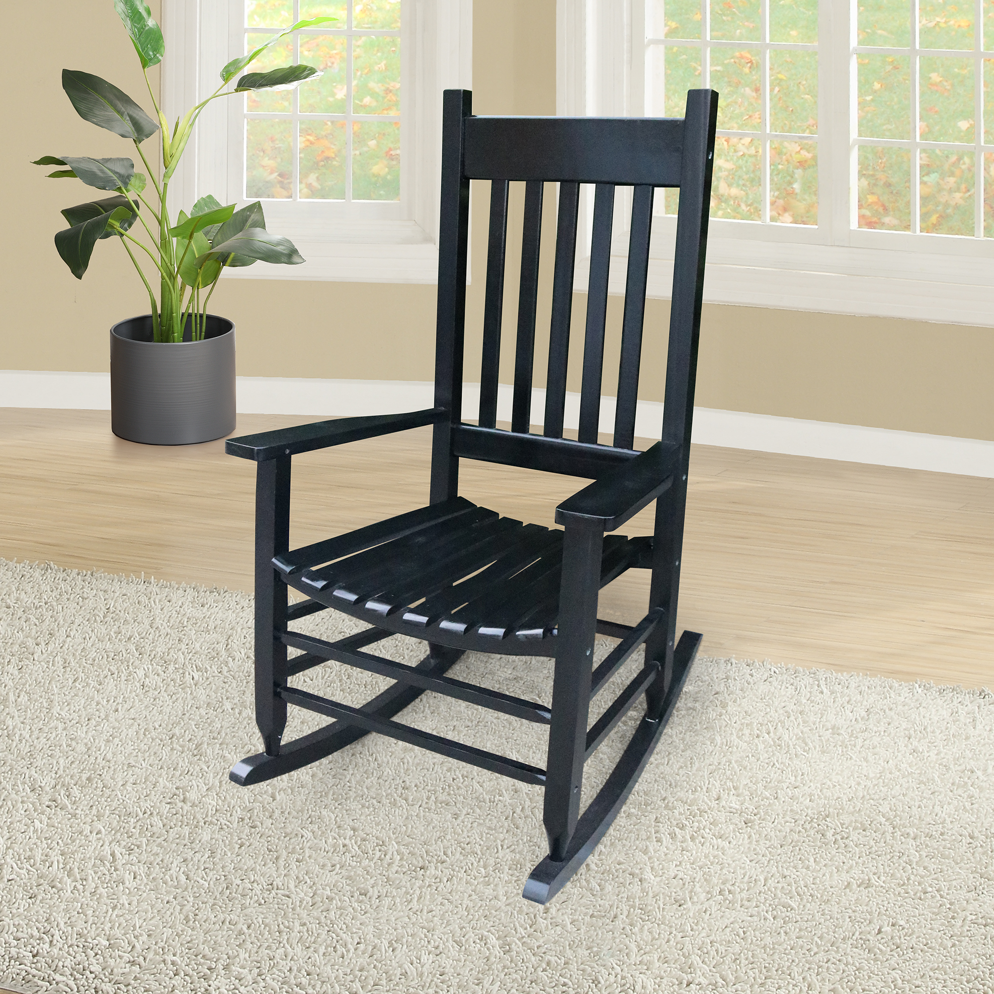 Wooden Porch Rocker Chair  Black, Without Mat