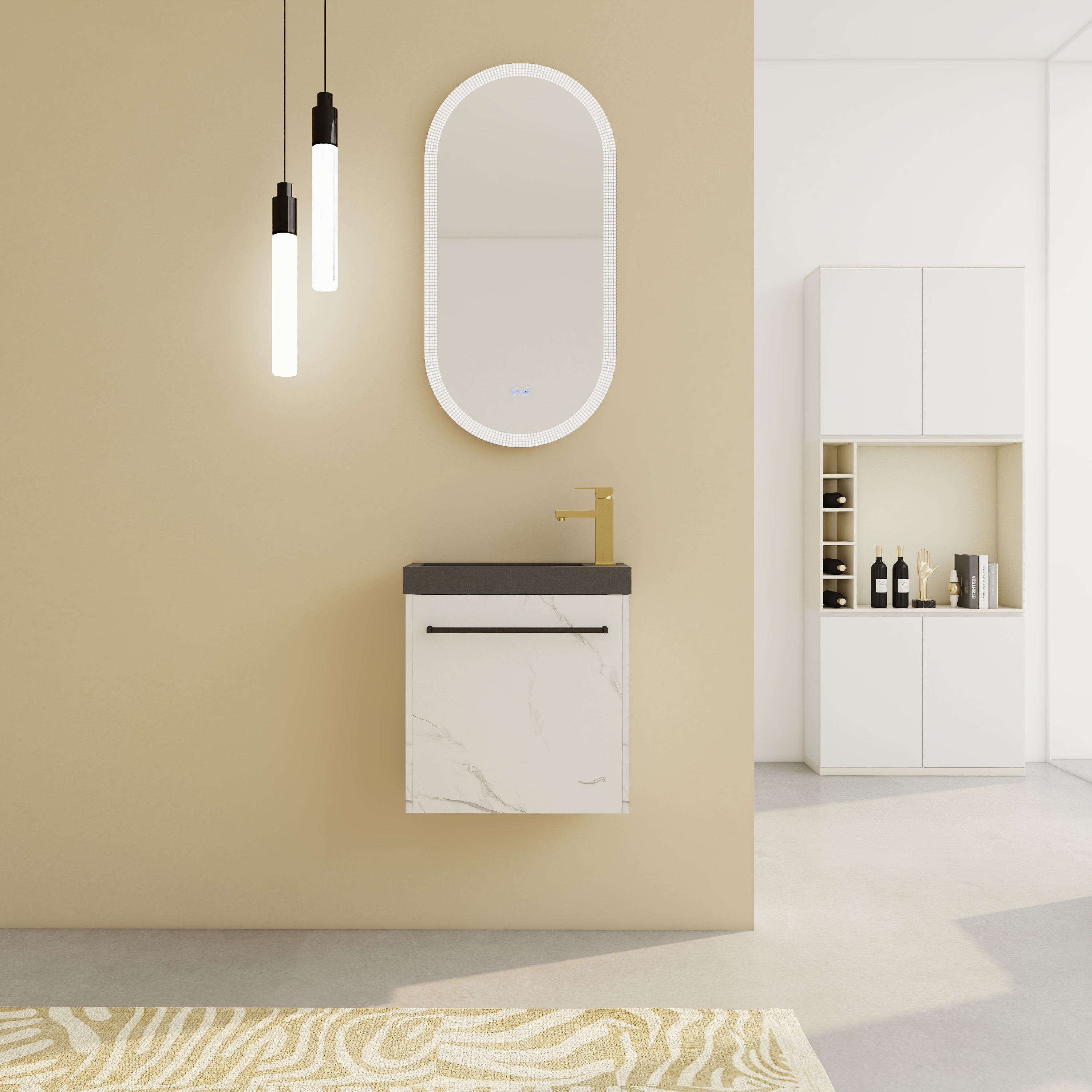 20  Floating Wall- Mounted Bathroom Vanity With Resin Sink & Soft- Close Cabinet Door