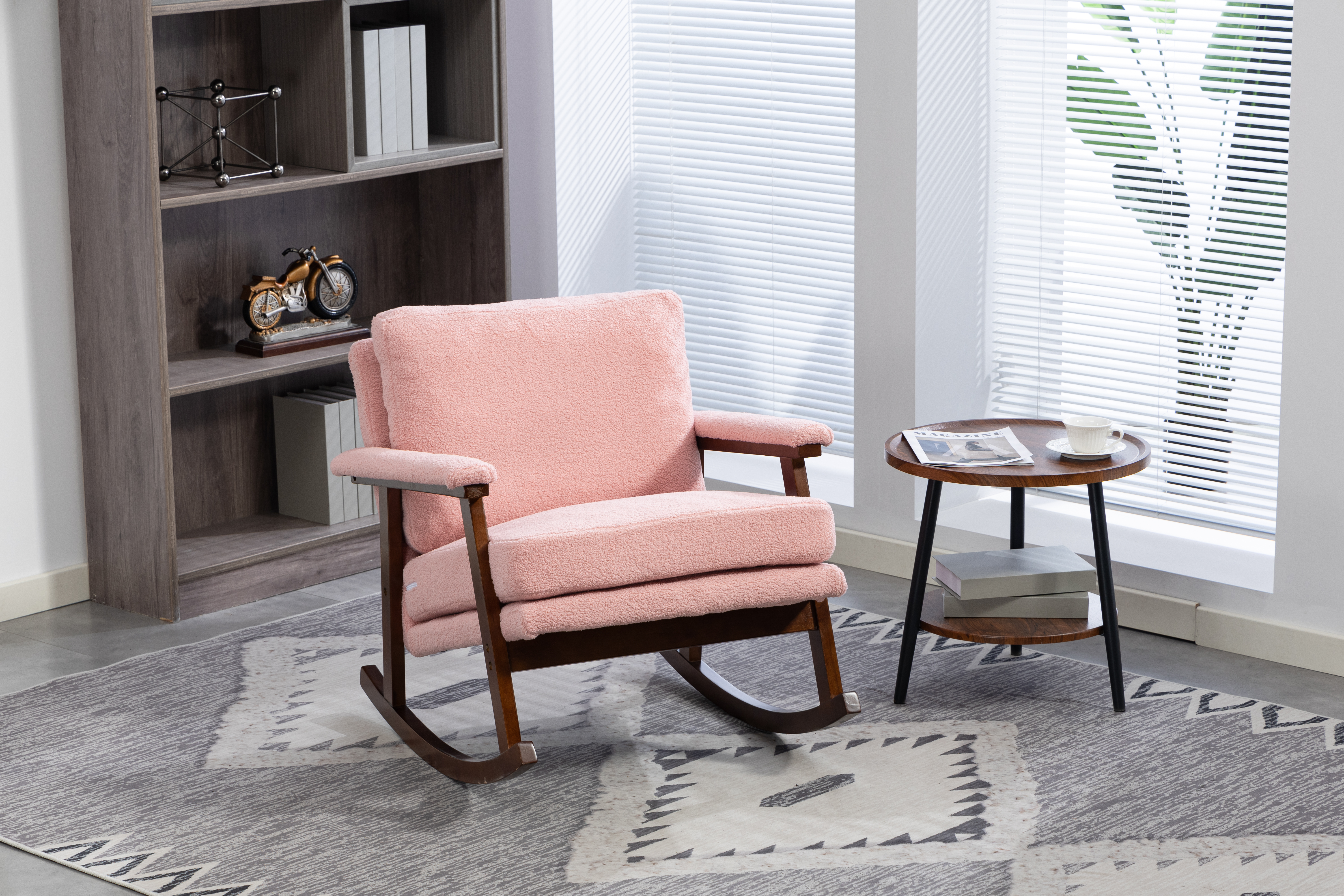 Mid Century Modern Accent Chair ,rocking Chair With Wood Frame, Upholstered Living Room Chairs , Reading Armchair For Bedroom Sunroom