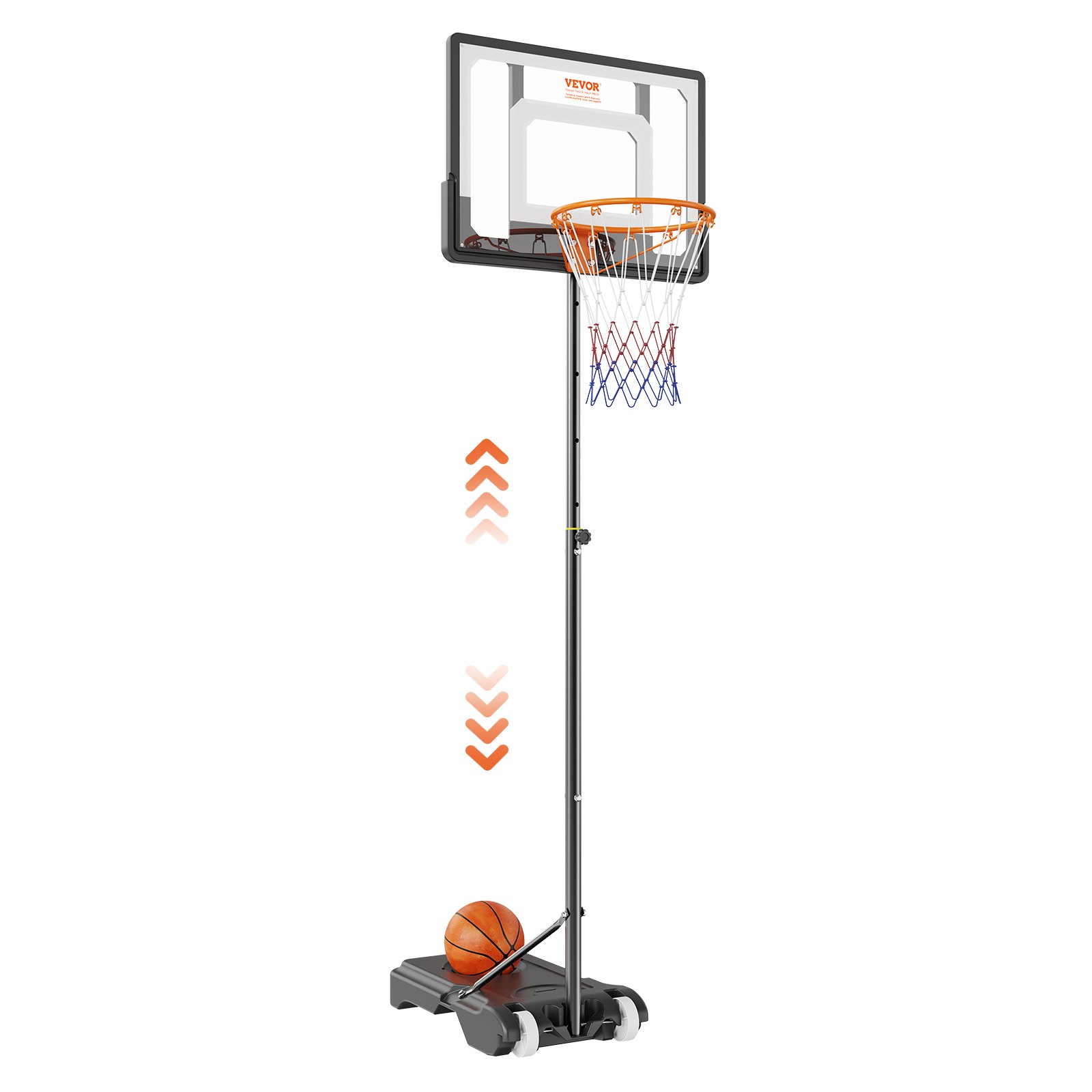 Aro de baloncesto portátil de 5-7 pies, 32 pulgadas, altura ajustable, con ruedas y base