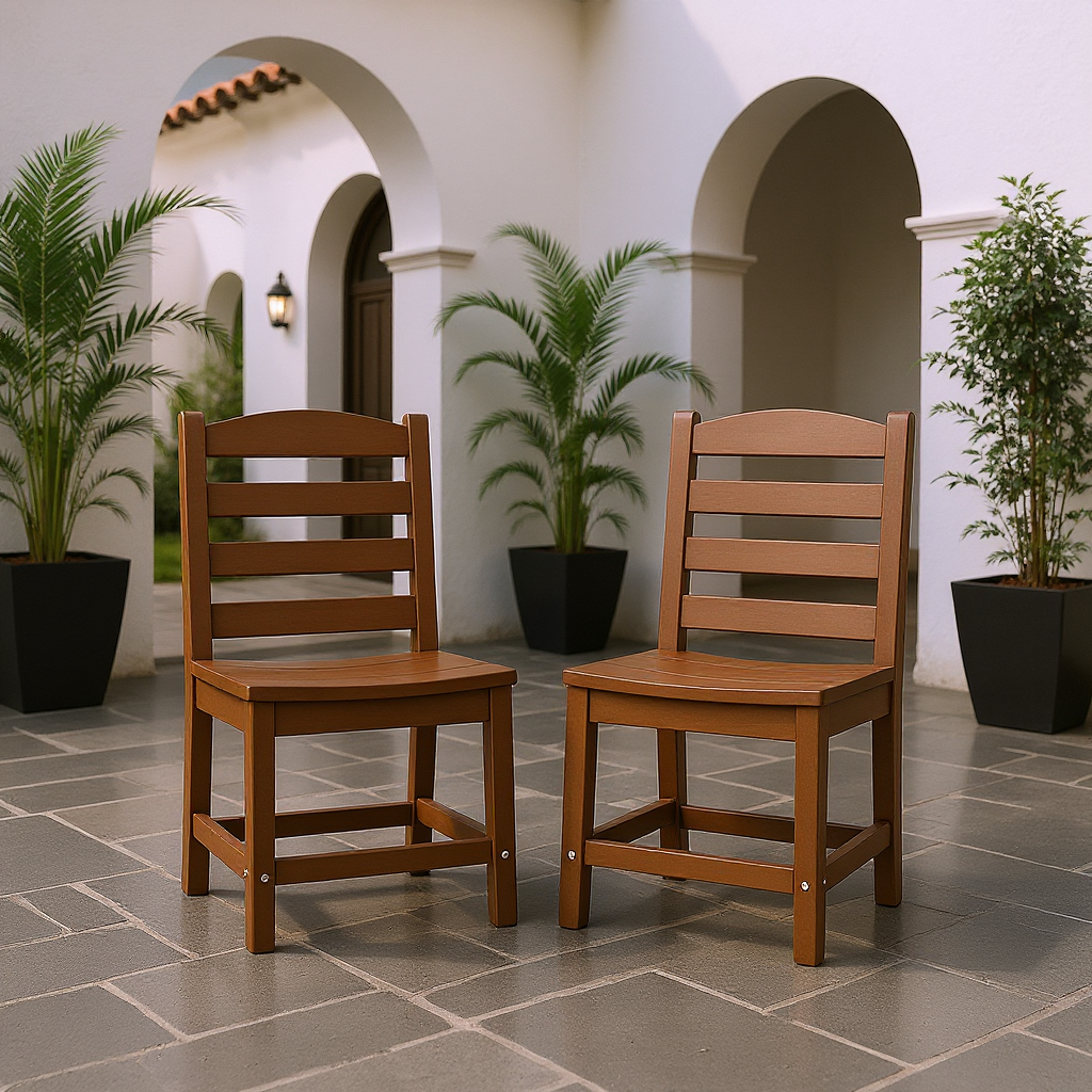 Sillas de exterior sin brazos de HDPE, juego de 2, marrón