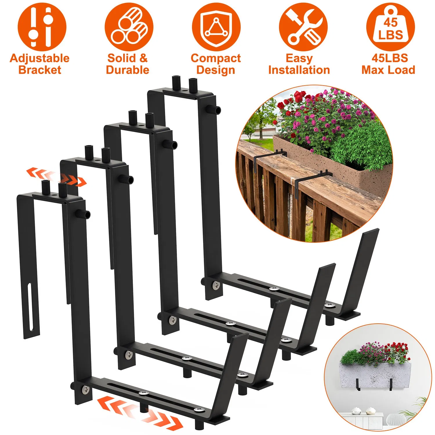 Soporte telescópico de hierro para jardinera de ventana, sin taladro, para interior/exterior