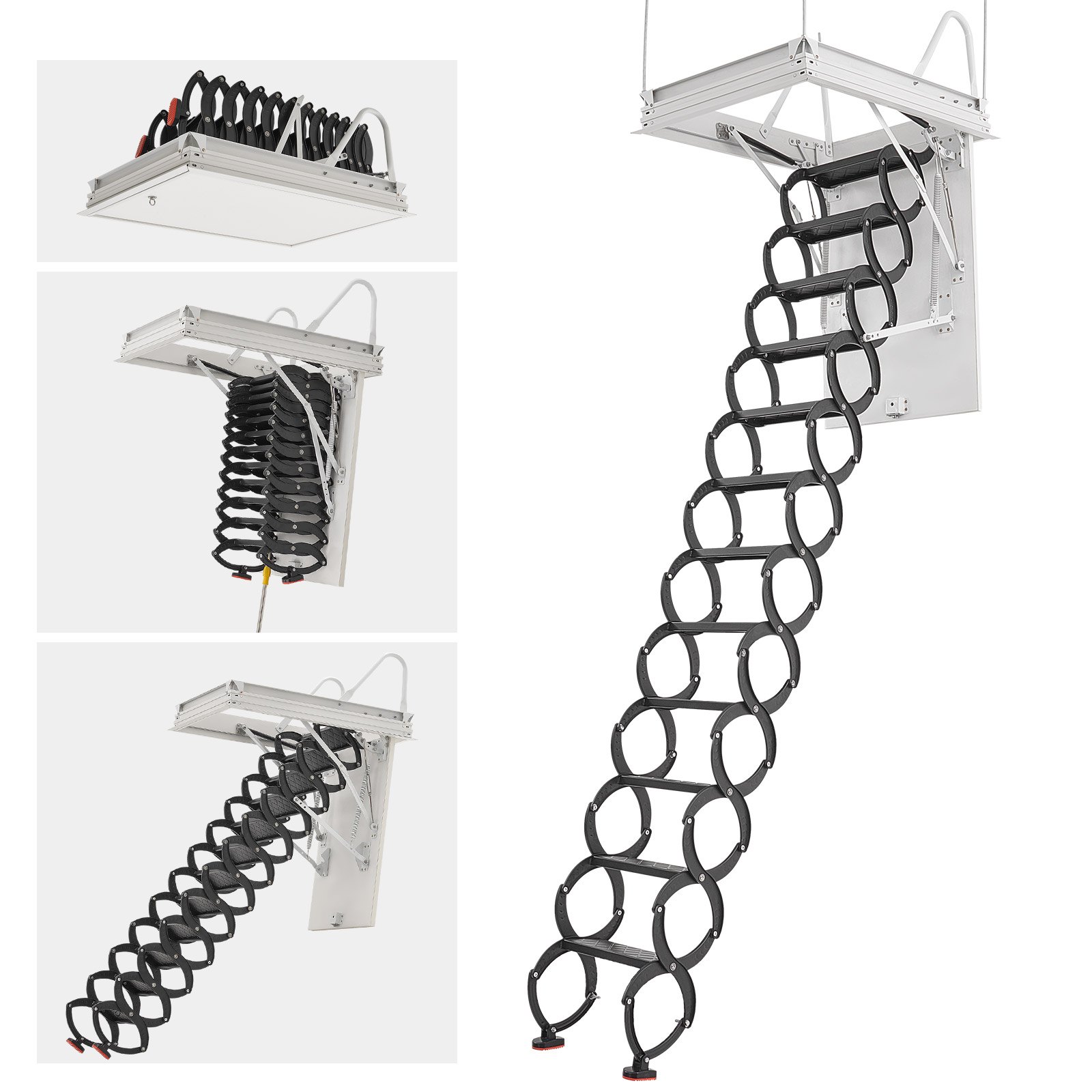 Attic Ladder, 660LBS/299.4KG Capacity, Fits 9.5 To 10.2 Ft Ceiling Height And 39.4 X 27.5 Inch Opening Size, Alloy Steel Pull-Down Retractable Ceiling Stair With Pulling Rod For Attic Loft Roof