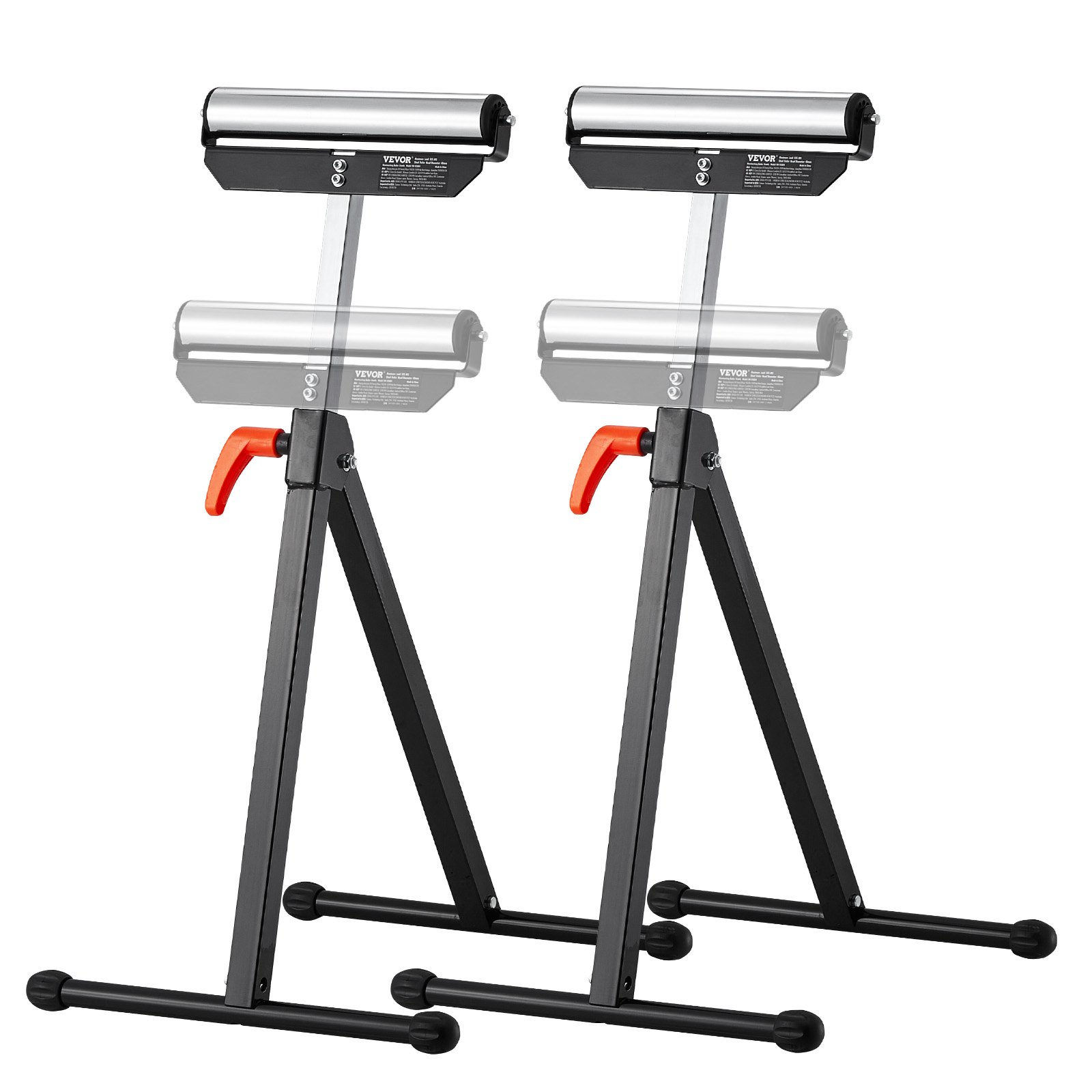 2-Pack Roller Stands, 135 Lb Load Capacity, 26.8-42.5'' Adjustable Height, Folding Heavy Duty Design With 11.5 In Polished Steel Roller Head, For Table Saw Outfeed Woodworking Extension Support