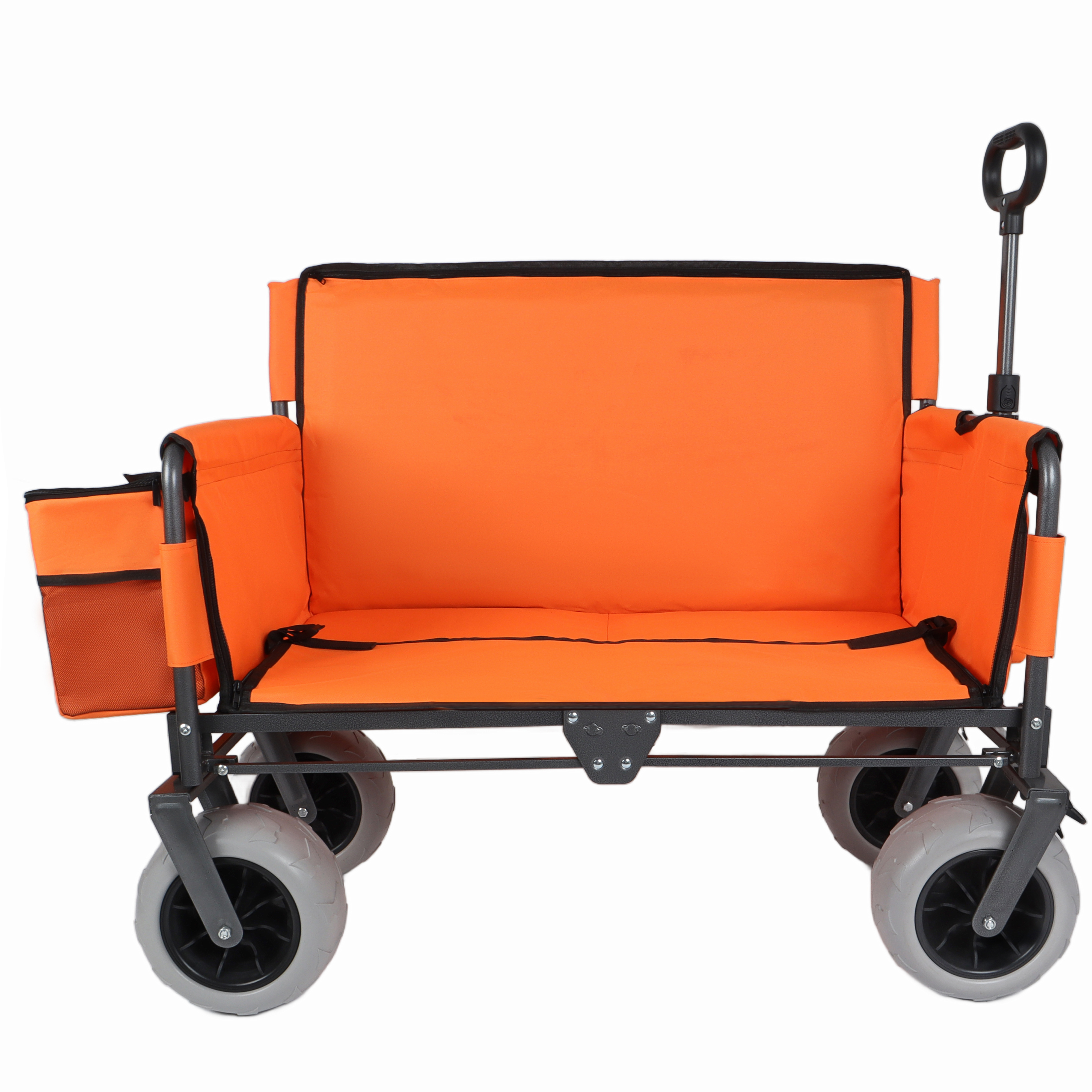 3- In- 1 Folding Wagon With Bench Seat - Patent Protection  Includes 1 Ice Pack  500lbs Capacity  9 X4  Beach Tires For Camping & Beach  Orange