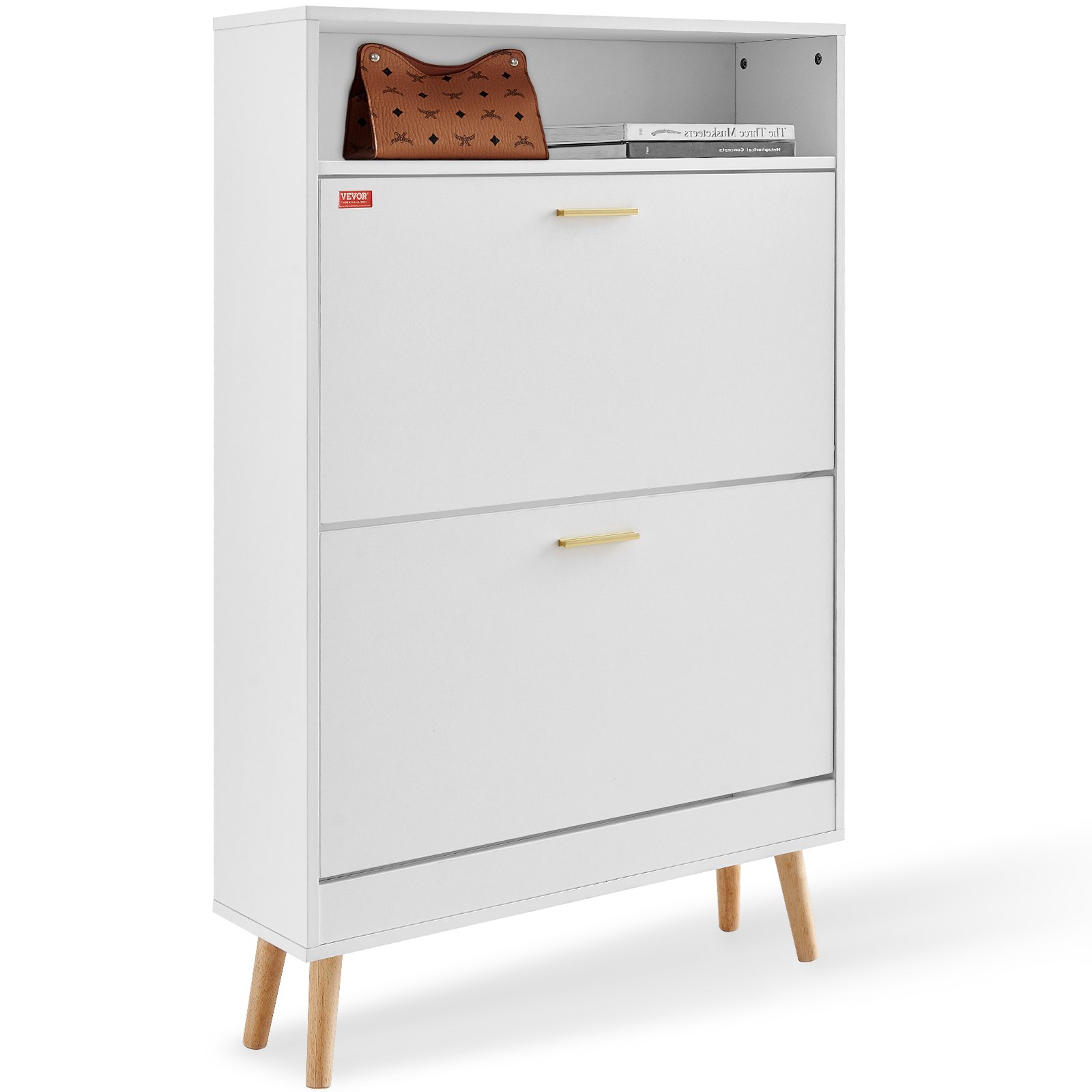 Shoe Cabinet With 2 Flip Drawers, Shoe Storage Cabinet For Entryway, Free Standing Shoe Storage Organizer With Top Storage Cubby For Heels, Boots, Slippers In Hallway, Living Room