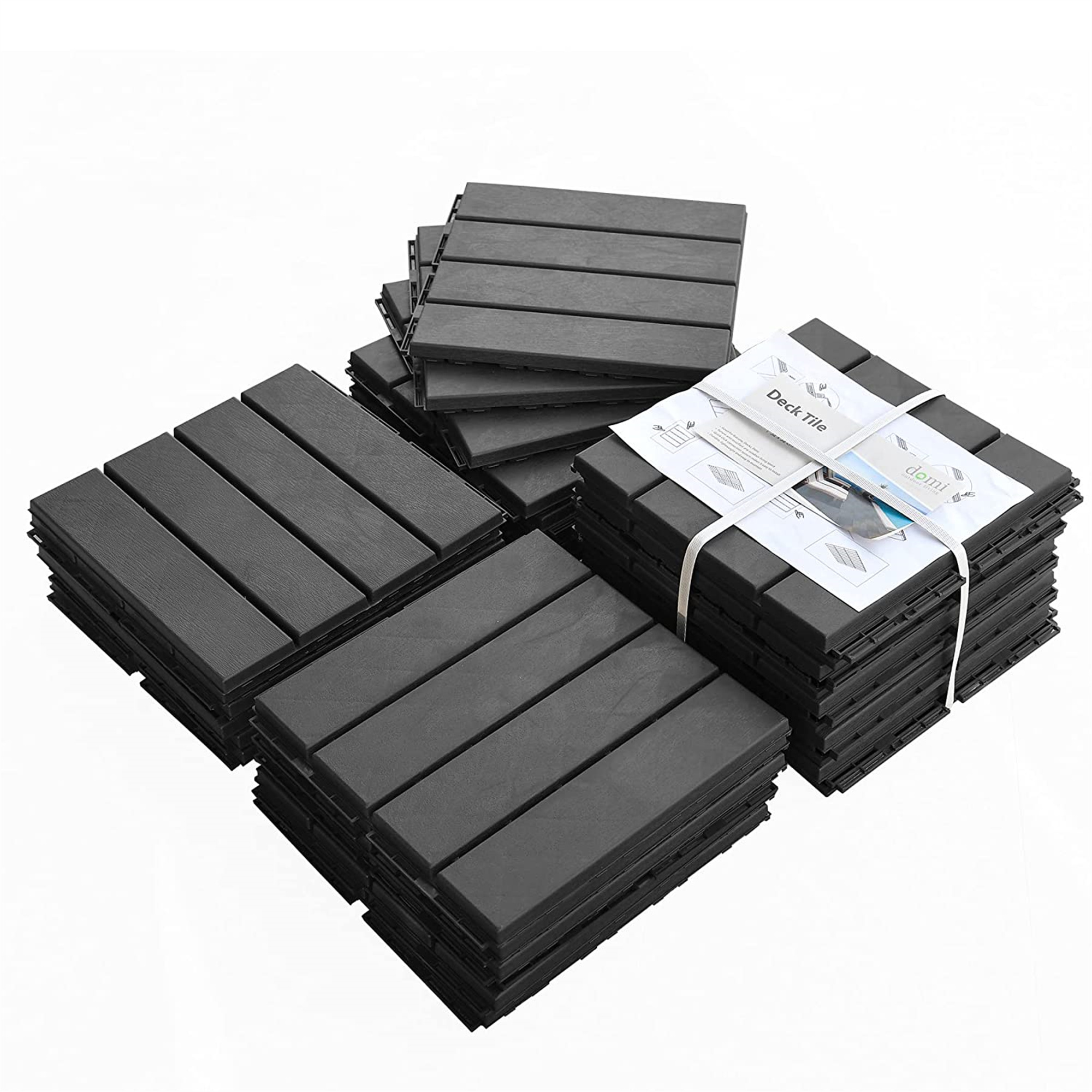 Patio Interlocking Deck Tiles, 12 X12  Square Composite Decking Tiles, Four Slat Plastic Outdoor Flooring Tile All Weather For Balcony Porch Backyard,  Dark Gray, Pack Of 36