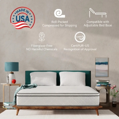 Full Size Mattress,10 Inch Hybrid Mattress In A Box With Gel Memory Foam,Individually Wrapped Pocket Coils Innerspring For Breathable And Durable Support, Made In USA, CertiPUR-US Certified