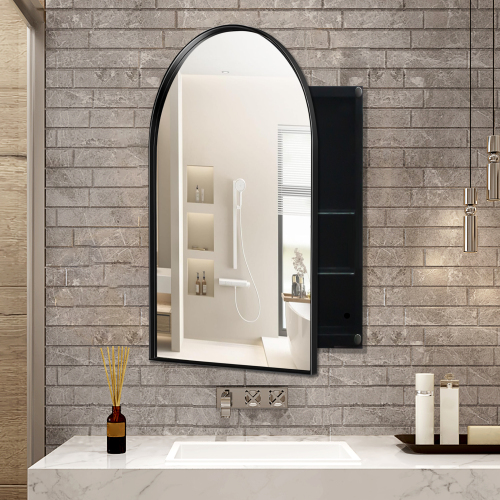 Gabinete de Baño Empotrado de 24x36 pulgadas con Espejo y Estantes, Negro Mate