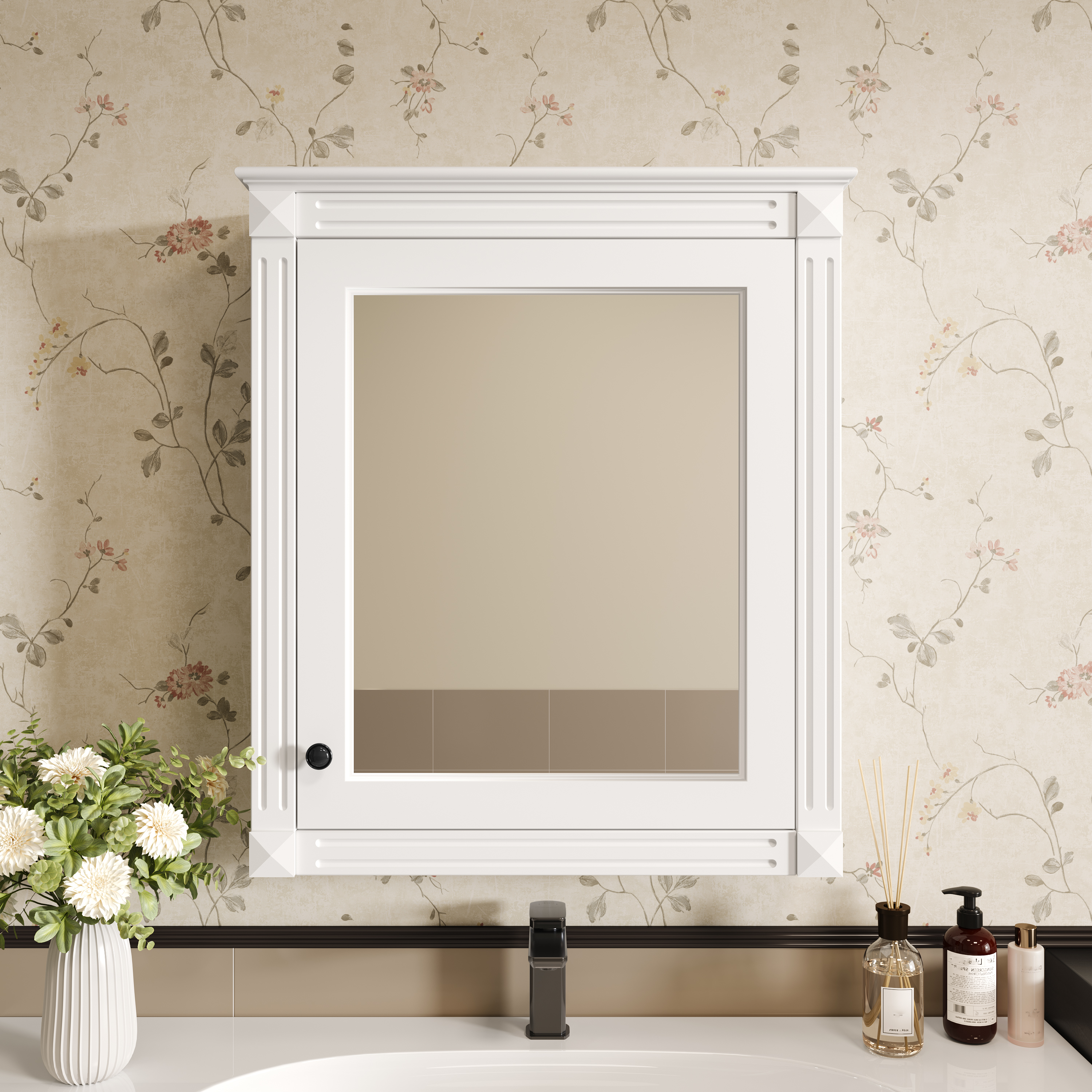 Gabinete de baño con espejo, montado en pared, 24 x 27 pulgadas, estante ajustable