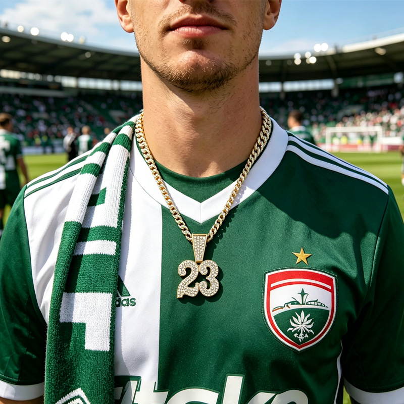 Collar con colgante de balón de fútbol de 13 mm y número 23, con incrustaciones