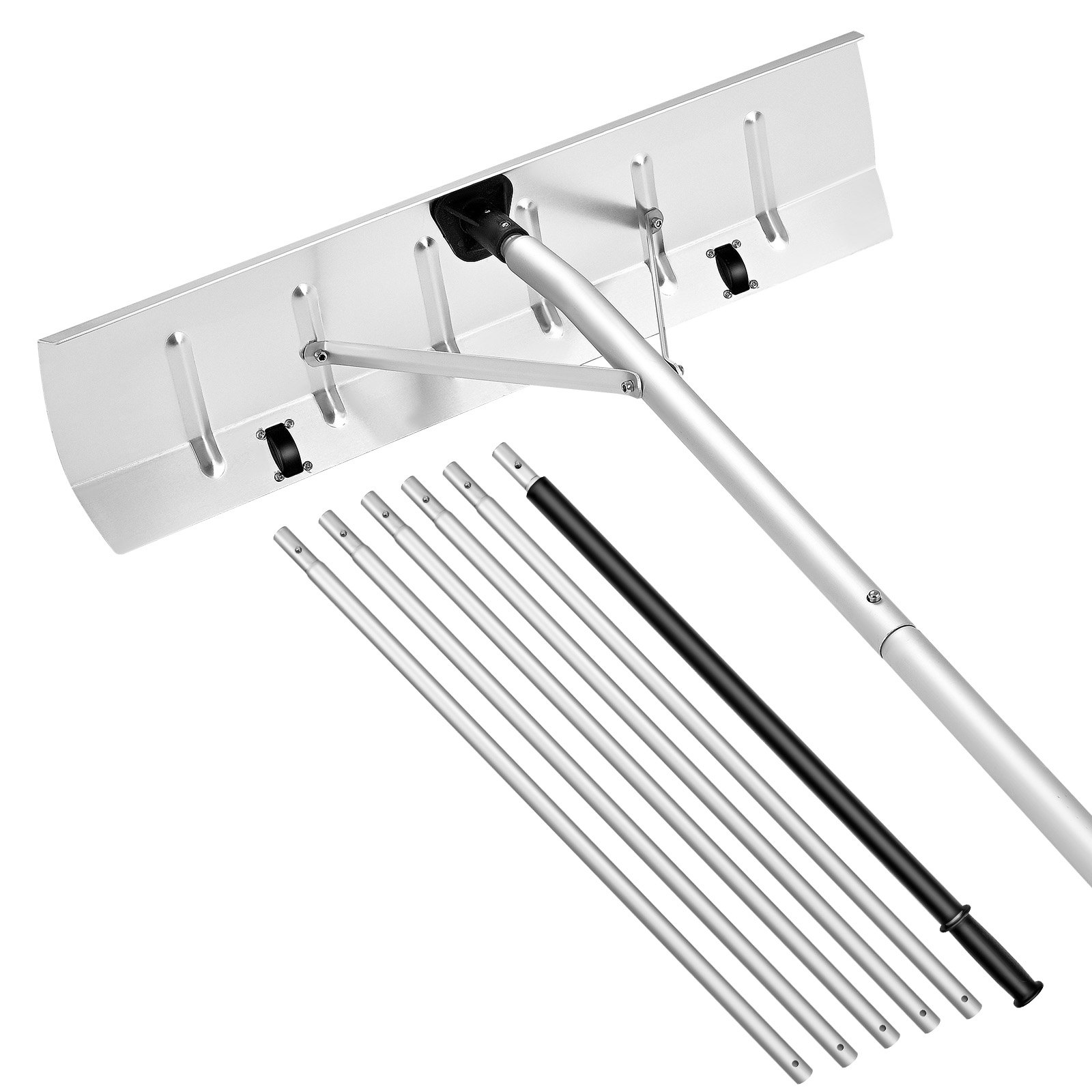 Snow Roof Rake, 26 In Aluminum Blade, 7.5-20 Ft Adjustable Roof Snow Scraper With Wheels, Anti-Slip Handle Snows Removal Tool, Lightweight House Rooftop Rake For Leaves Debris Removal