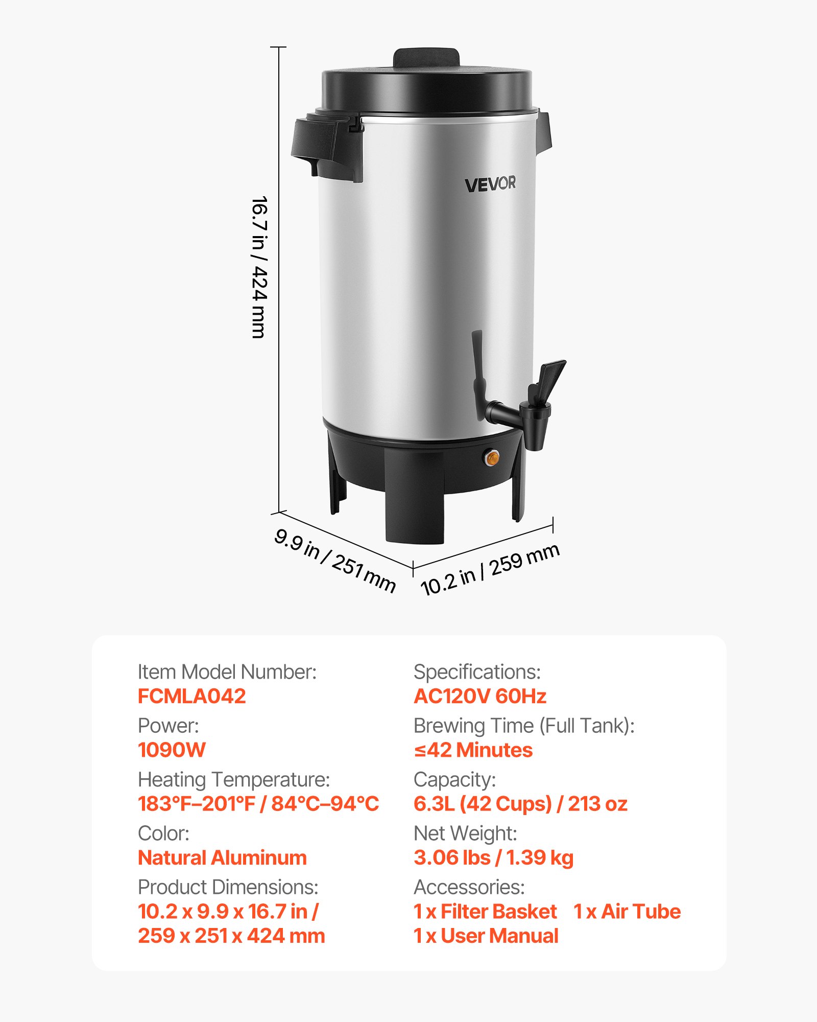 Commercial Coffee Urn, 40 Cup 203oz Hot Beverage Dispenser With Dripless Faucet, 1090W Quick-Brewing Coffee Maker, Automatic Temperature Control, For Catering, Party, Church & Restaurant