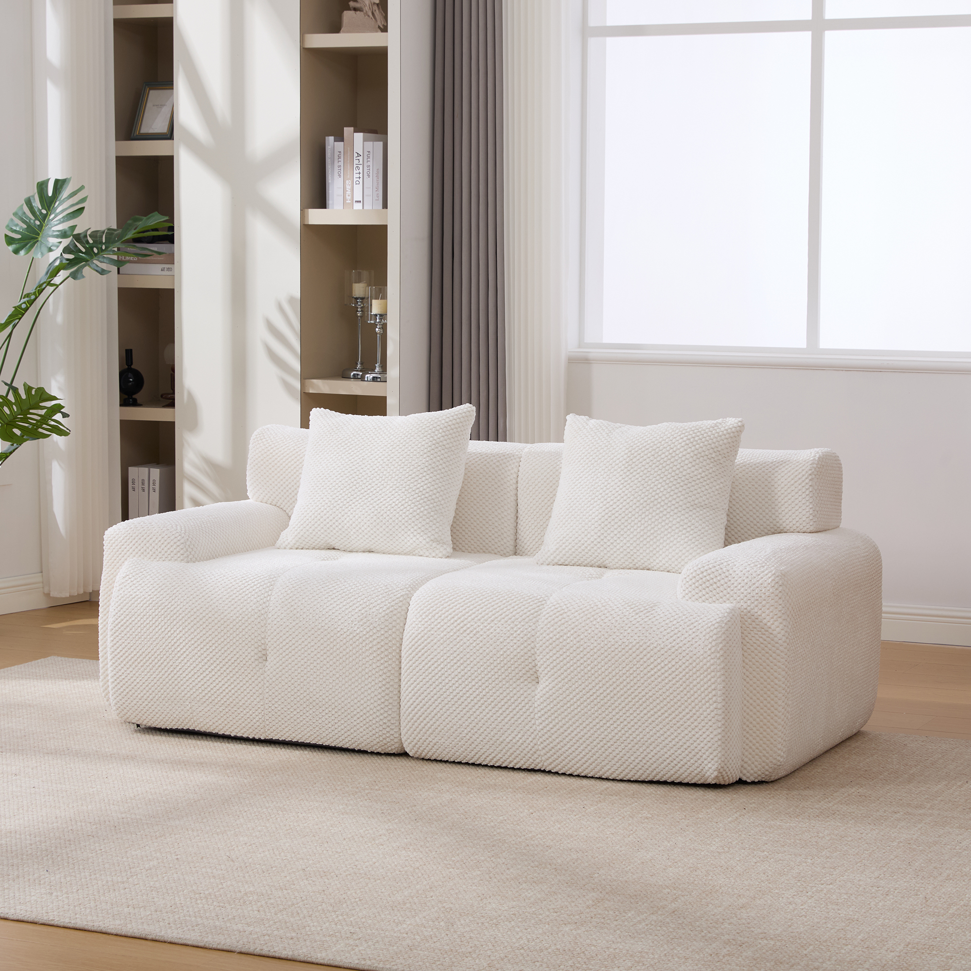 Sofá seccional modular convertible de 2 plazas, 73 pulgadas, capitoné, marfil