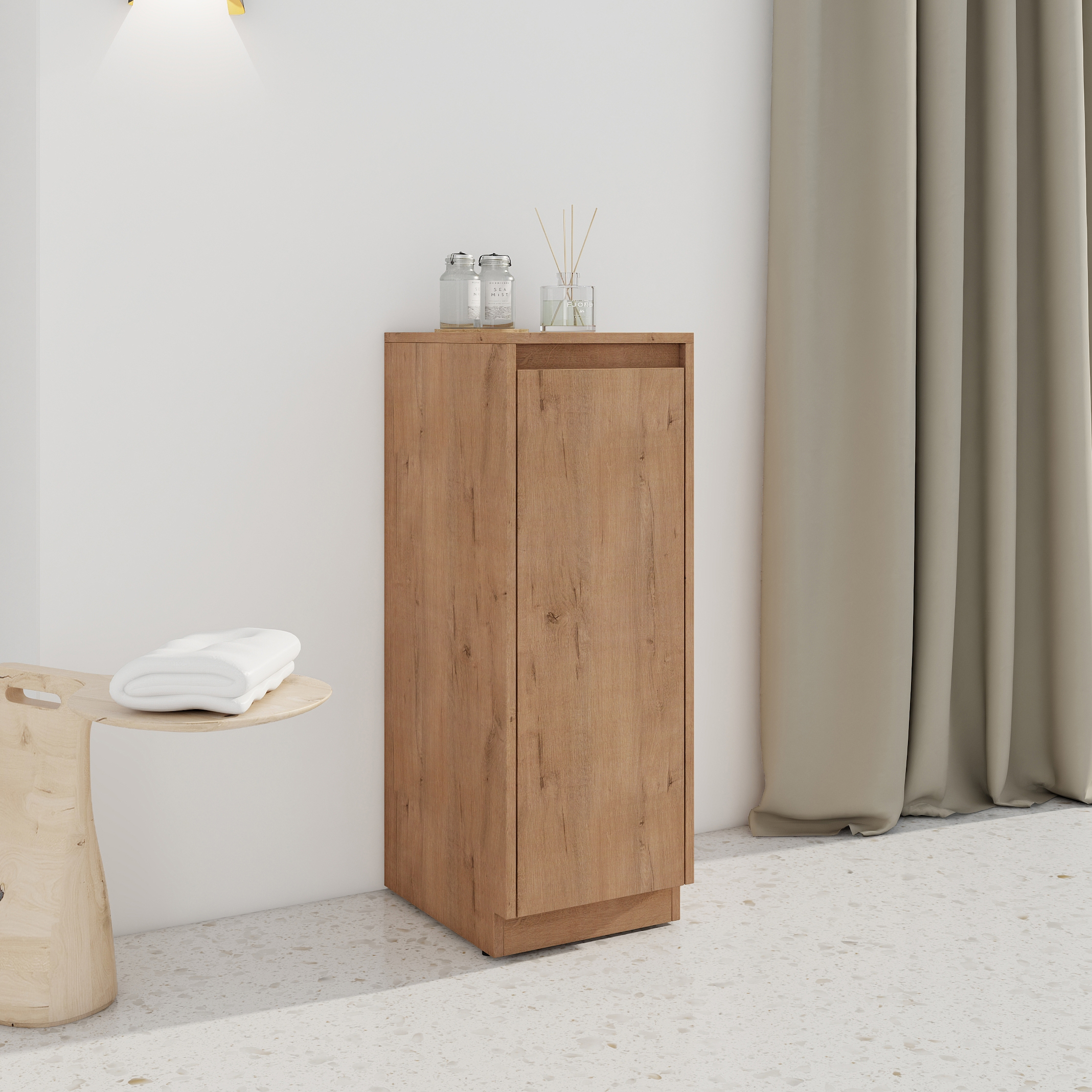 12  Small Freestanding Storage Cabinet, Soft Close Doors, Imitative Oak, Plywood  KD-Packing