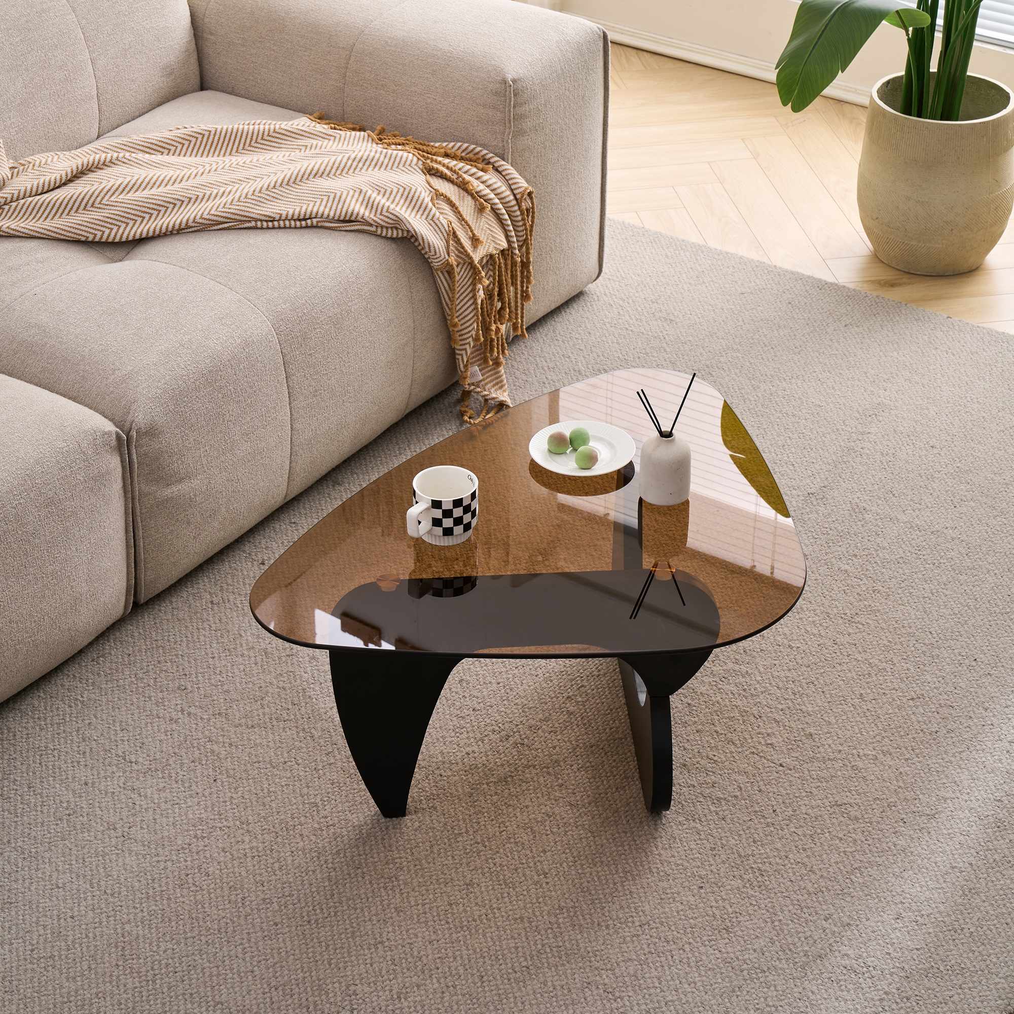 Mesa de centro de madera estilo rústico moderno, pequeña, para sala, negra