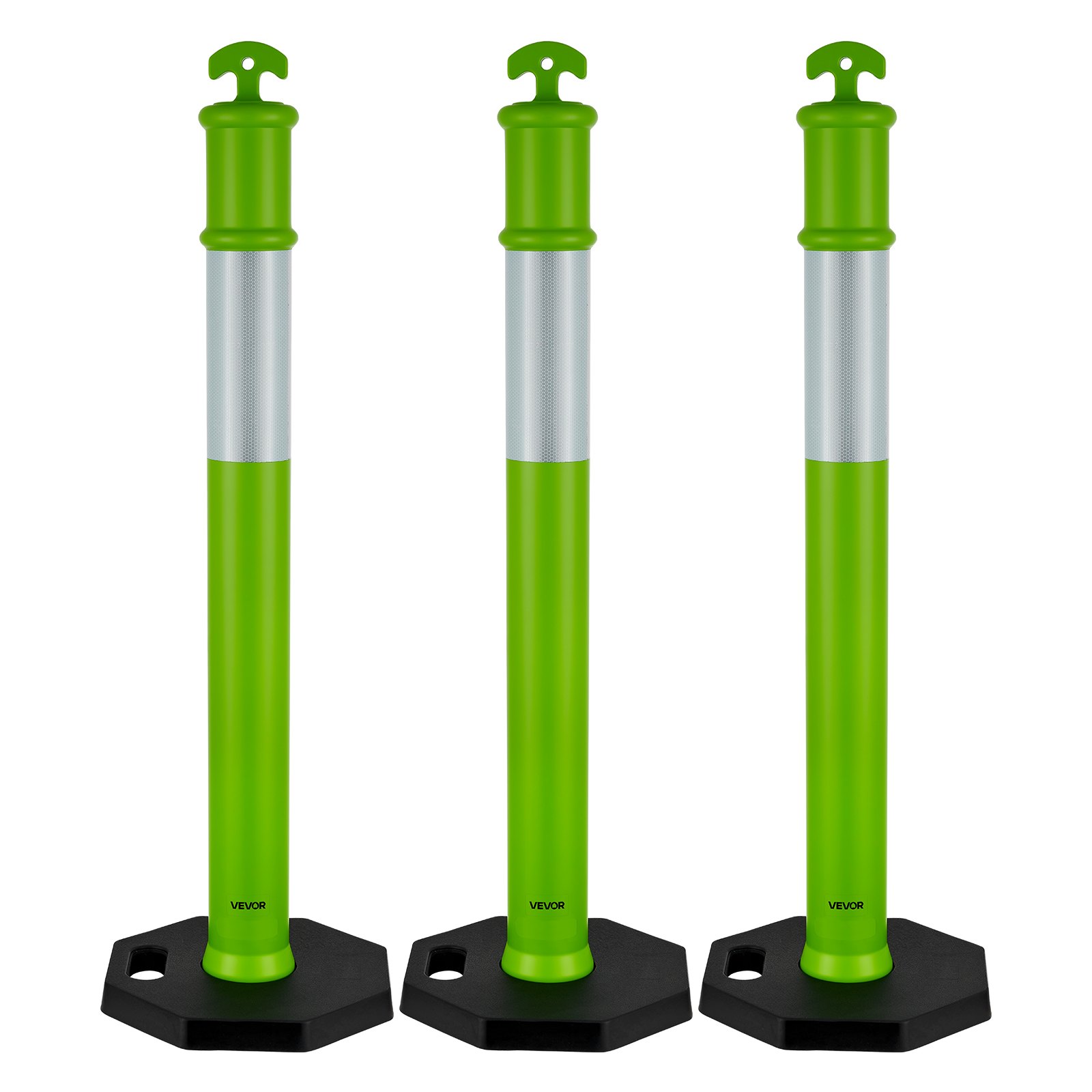 Postes delimitadores de tráfico, 3 unidades, 48 pulgadas, base ponderada, verde.