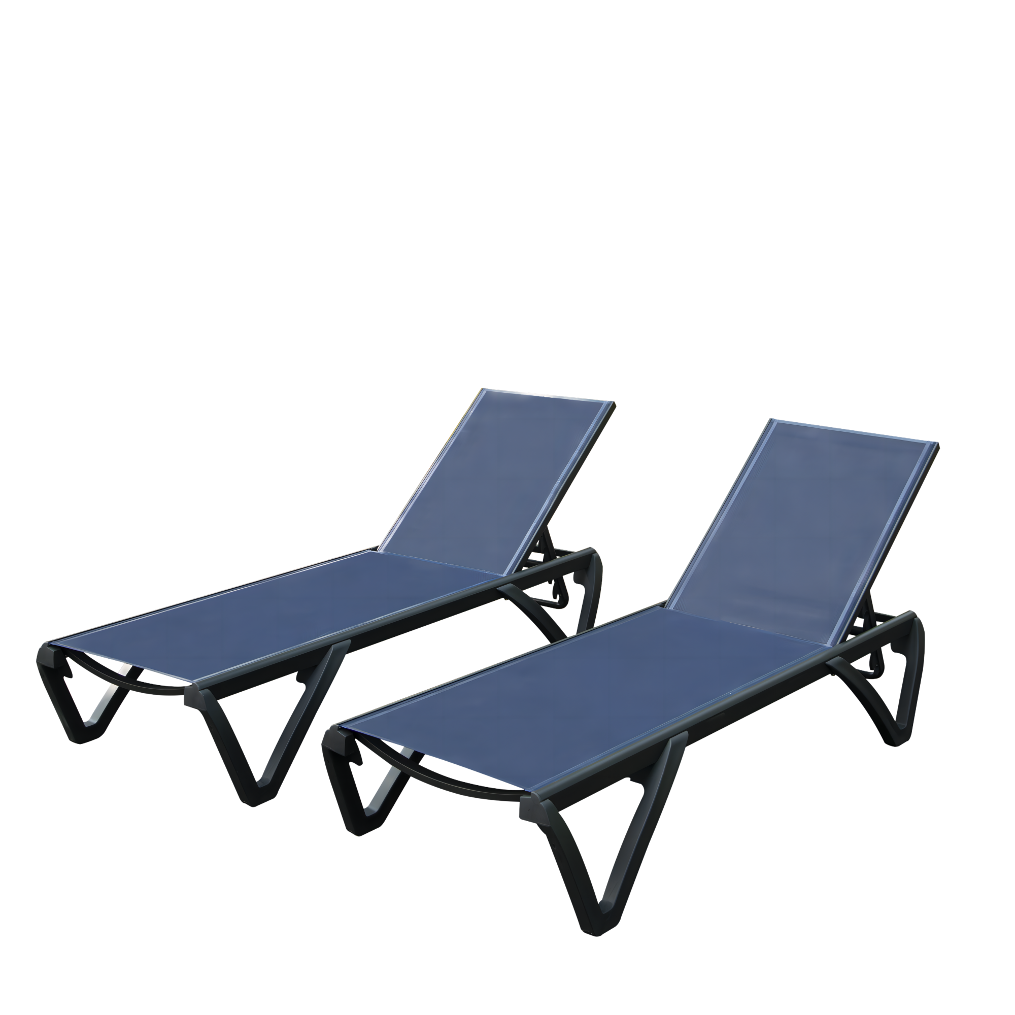 Outdoor Lounge Chair, 2 Pieces Aluminum Plastic Patio Chaise Lounge With 5 Position Adjustable Backrest And Wheels, All Weather Reclining Chair For Patio, Navy Blue