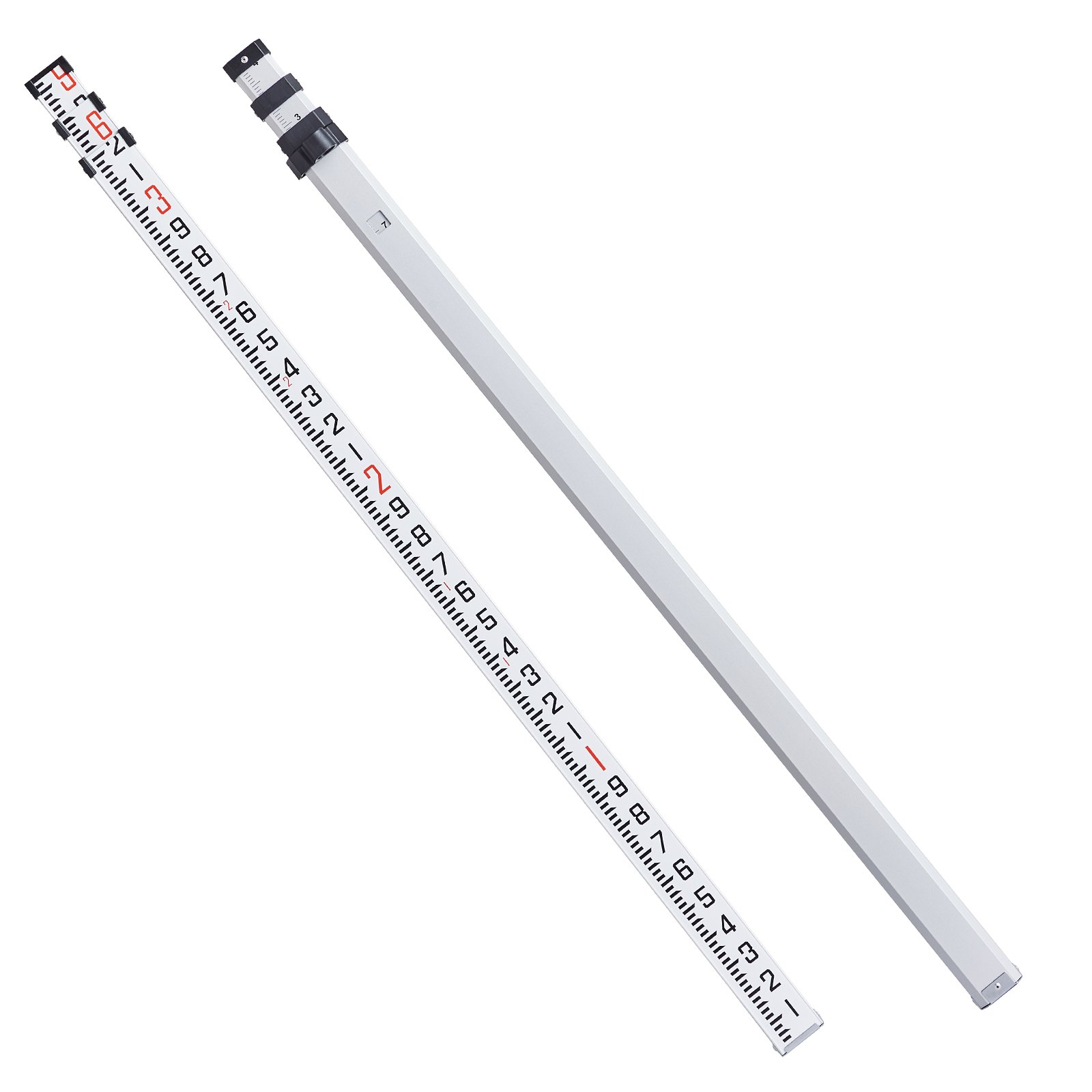 Aluminum Grade Rod, 9-Feet/10ths 3 Sections Telescopic Measuring Rod,Double-Sided Scale 1/10ft Leveling Rod Stick,Aluminum Alloy Survey Rod With Bubble Level&Carrying Bag For Houses,Walls,Floors