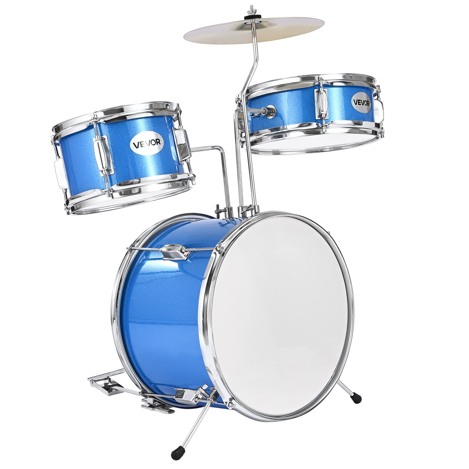 Kids Drum Set, 3-Piece 14 In Junior Drum Sets, Beginner Drums Set With Adjustable Throne, Cymbal & Two Pairs Of Drumsticks, Musical Learning Drums Instruments Kit, For Children Ages 6-13 (Blue)
