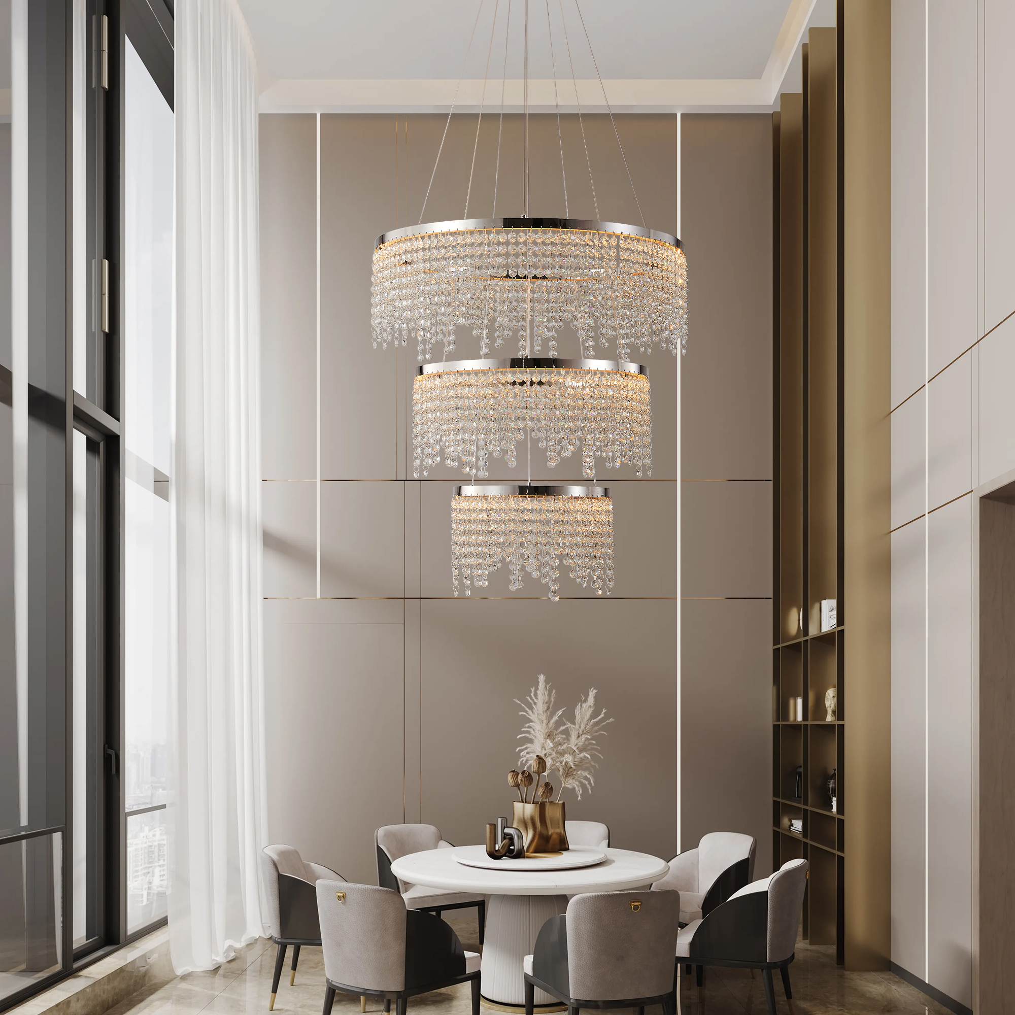 Candelabro LED de cristal redondo de 24 pulgadas, altura y color ajustables