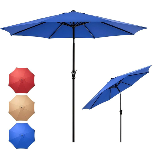 Sombrilla de patio exterior de 9 pies, toldo de poliéster, 8 varillas, protección UV