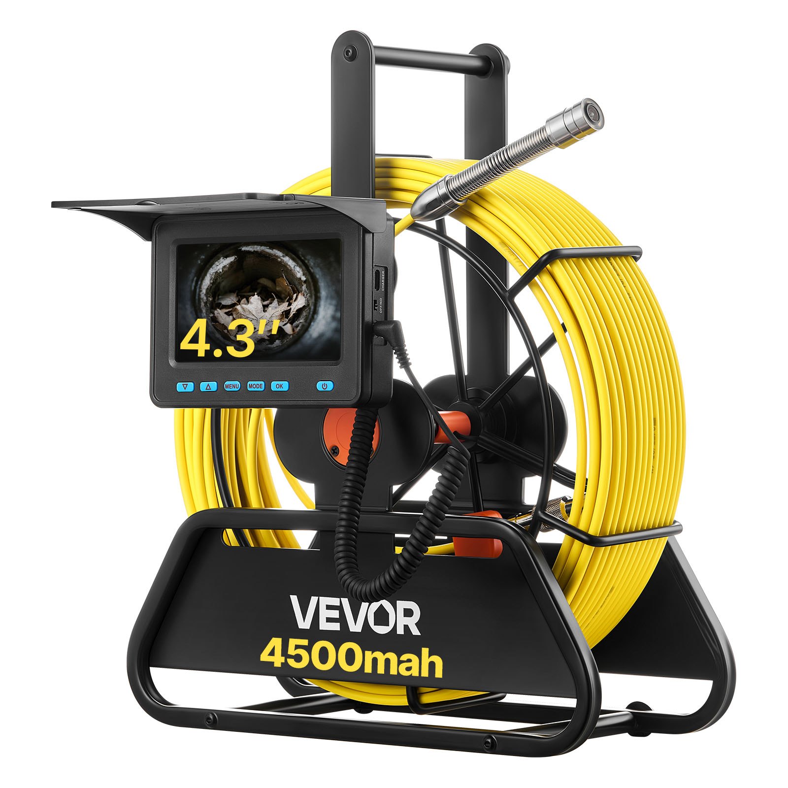 Sewer Camera, 98 Ft/30m, 4.3" Drain Inspection Camera, IP68 Waterproof Snake Plumbing Camera With Lights - 6 Adjustable LEDs, 4500mAh Battery & 16GB Card For Sewer Line Duct Pipes