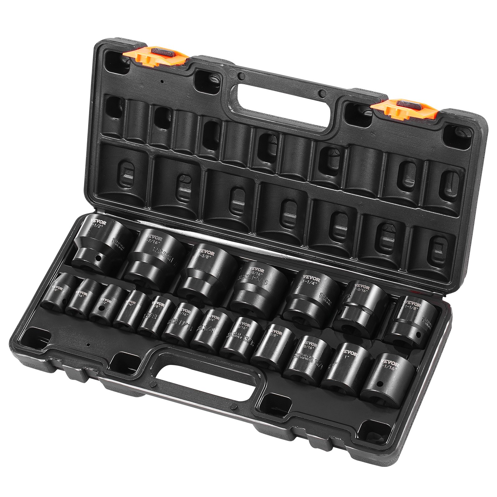 Impact Socket Set 1/2 Inches 19 Piece Impact Sockets, Standard Socket Assortment, 1/2 Inches Drive Socket Set Impact Standard SAE (3/8 Inches To 1-1/2 Inches) 6-point Hex Sockets