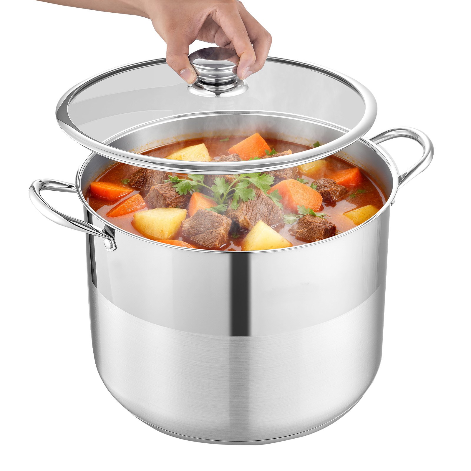 Olla de Acero Inoxidable de 16 cuartos, con tapa de vidrio, libre de PFOA y PFAS.