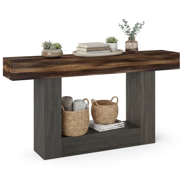 63" Long Narrow Entryway Table With Anti-Tip Safety, Farmhouse Sofa Console Table With 2-Tier Storage For Living Room Hallway Foyer