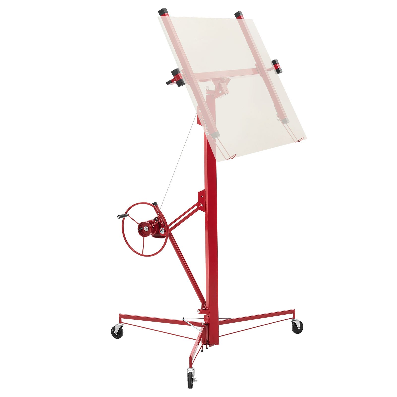 16ft Drywall Lift, Heavy-Duty 150 Lbs Sheetrock Hoist With Adjustable Telescoping Arm, Lockable Wheels, Drywall Lifter Panel Jack Hoist Tools Ideal For Ceiling & Wall Installation (Red)