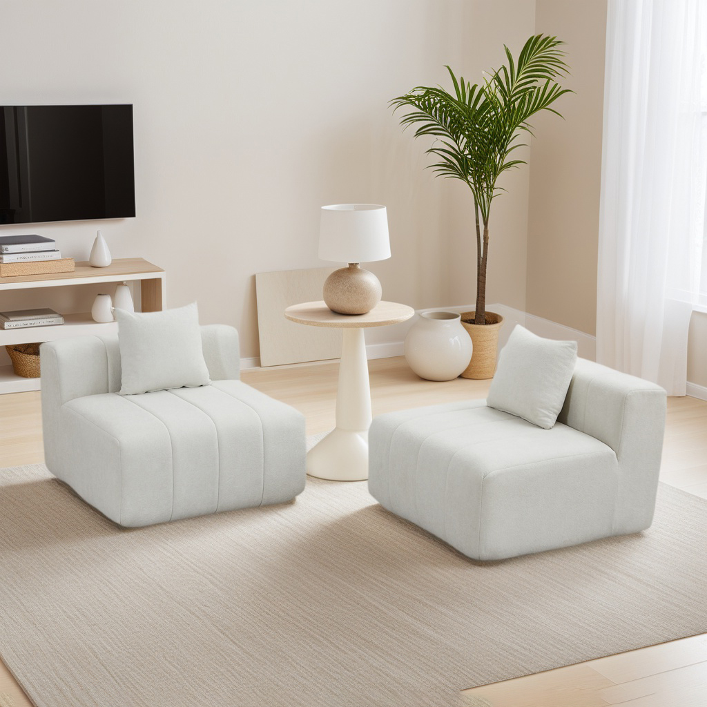 Chenille Sectional Sofa With 2 Pillows,Symmetrical Modular Sofa Sectional For Bedroom, Living Room, Office For Leisure Or Nap, Reading Room, And Lobby