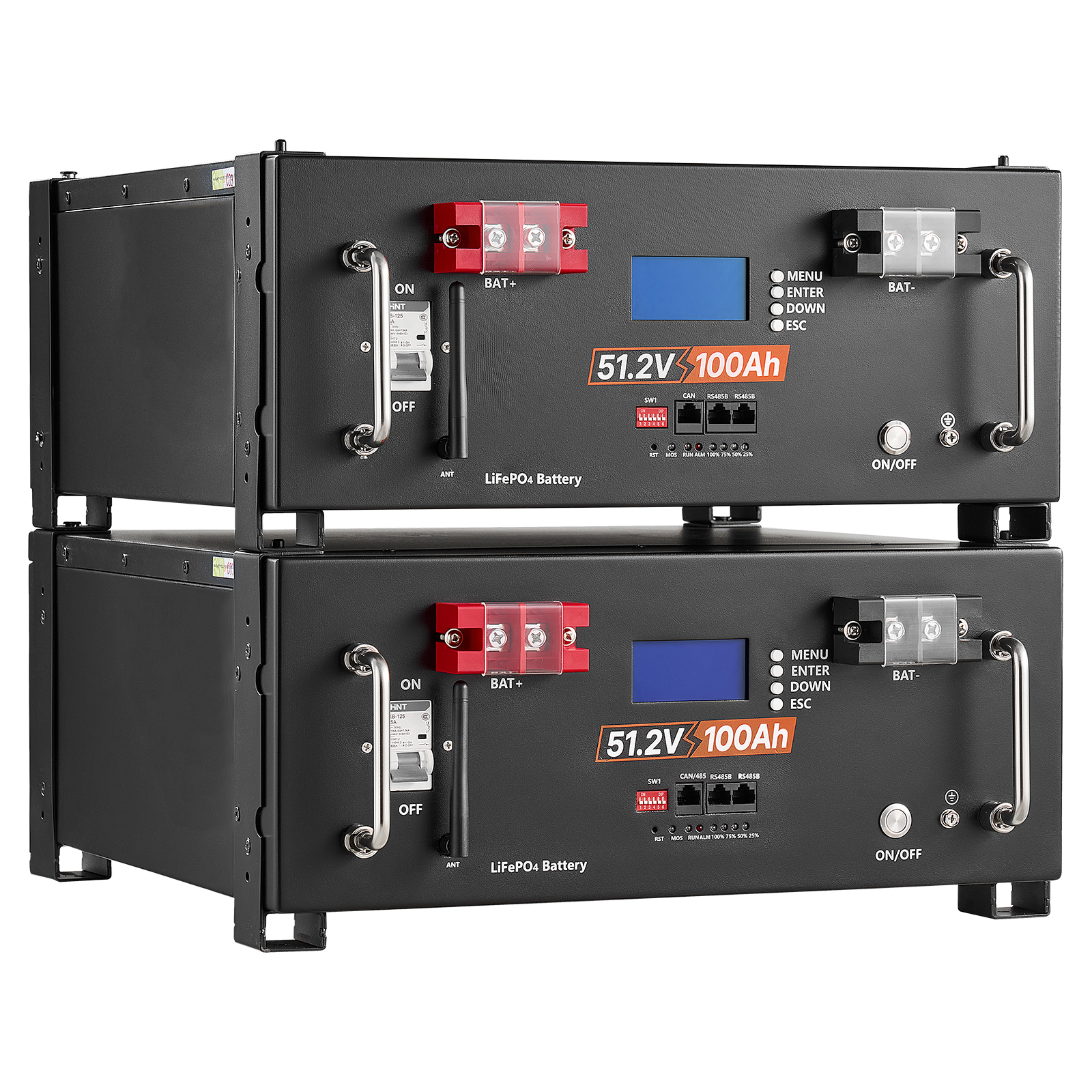 48V 100Ah LiFePO4 Lithium Battery, Built-in 100A BMS, 51.2V Server Rack LiFePO4 Battery With Bluetooth & Display, 5120Wh Capacity, 6000 Cycles, For Solar Energy Storage Home Backup Power, 2 Pack