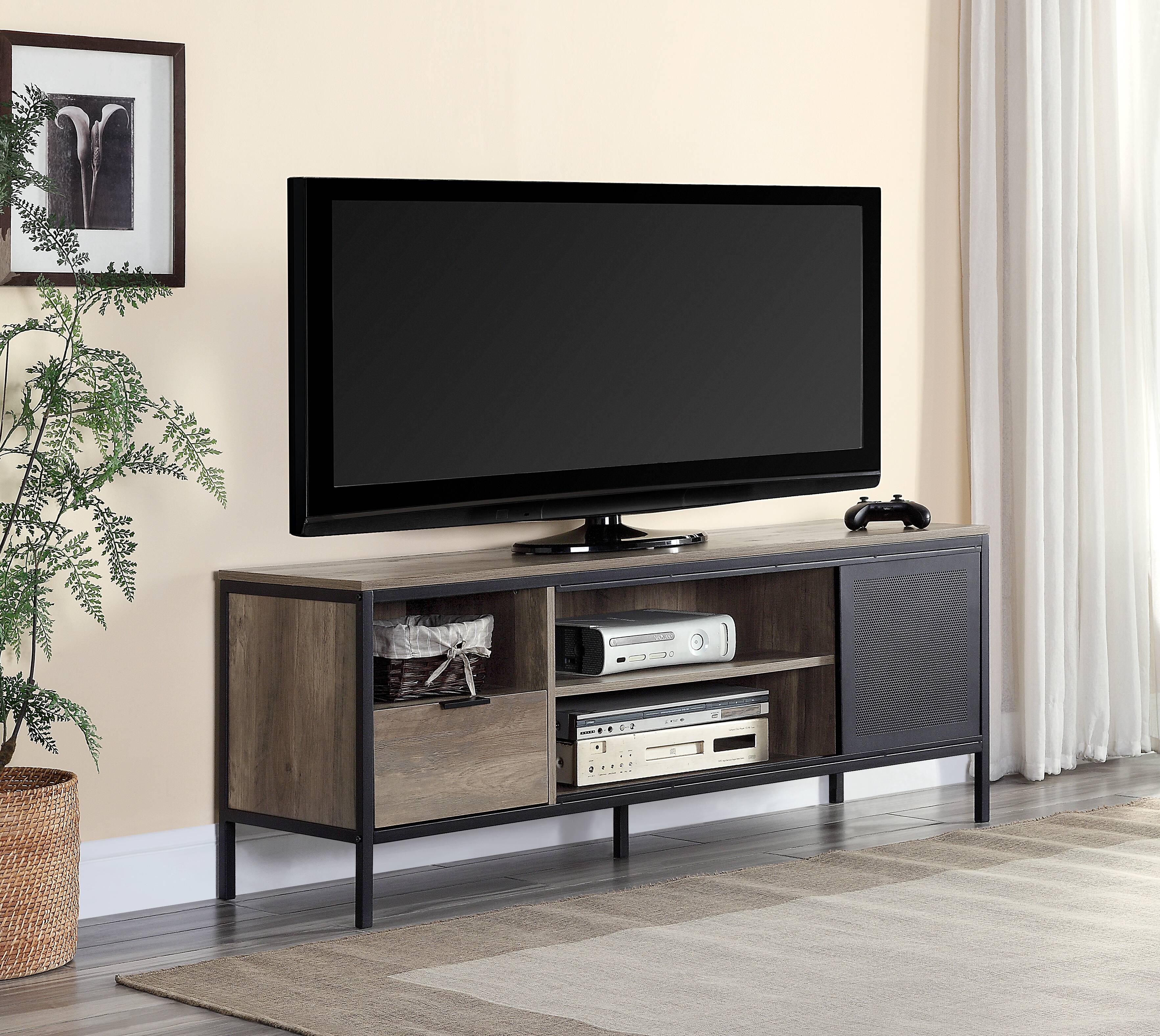 Mueble para TV Nantan rústico con acabado roble y negro