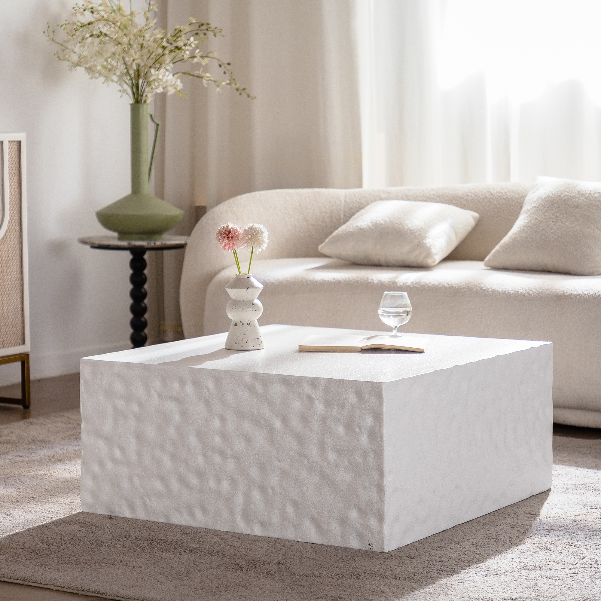 Mesa de centro cuadrada con combinación de colores moderna, sin ensamblaje, para sala