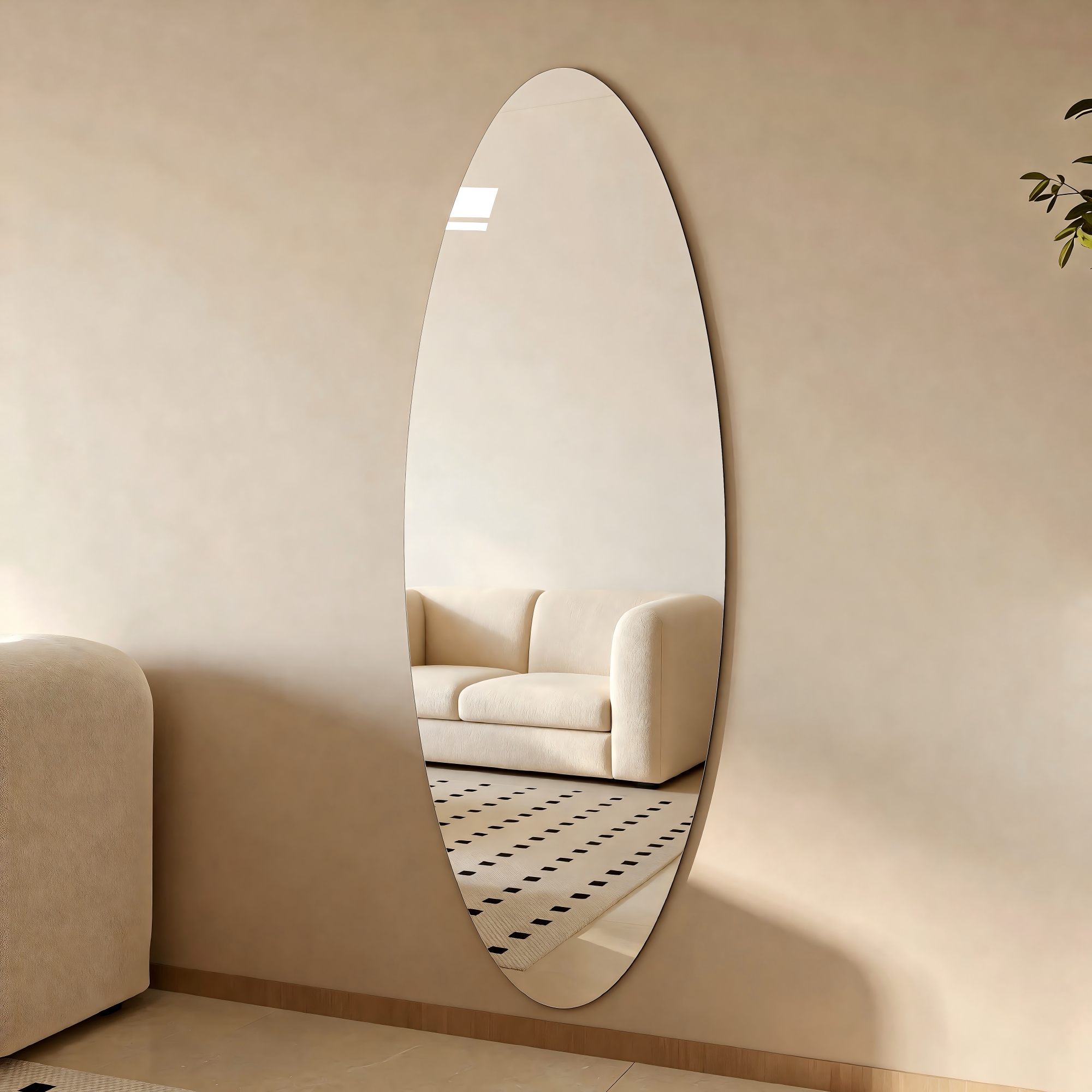 Espejo de pared ovalado moderno 63x24 pulgadas, irrompible y resistente humedad