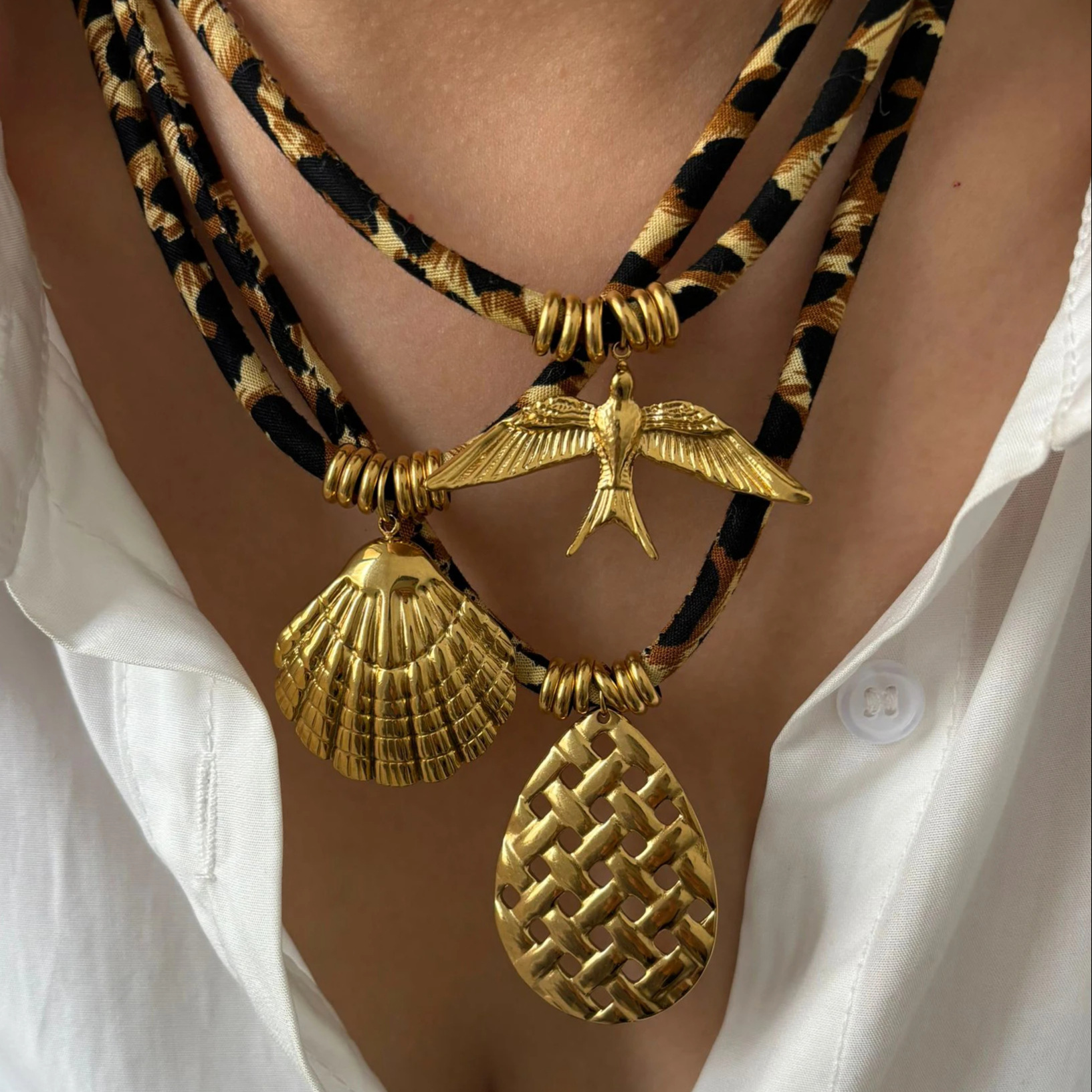 European And American Style Women's Jewelry Niche Geometric Pendant Design Leopard Print Rope Necklace