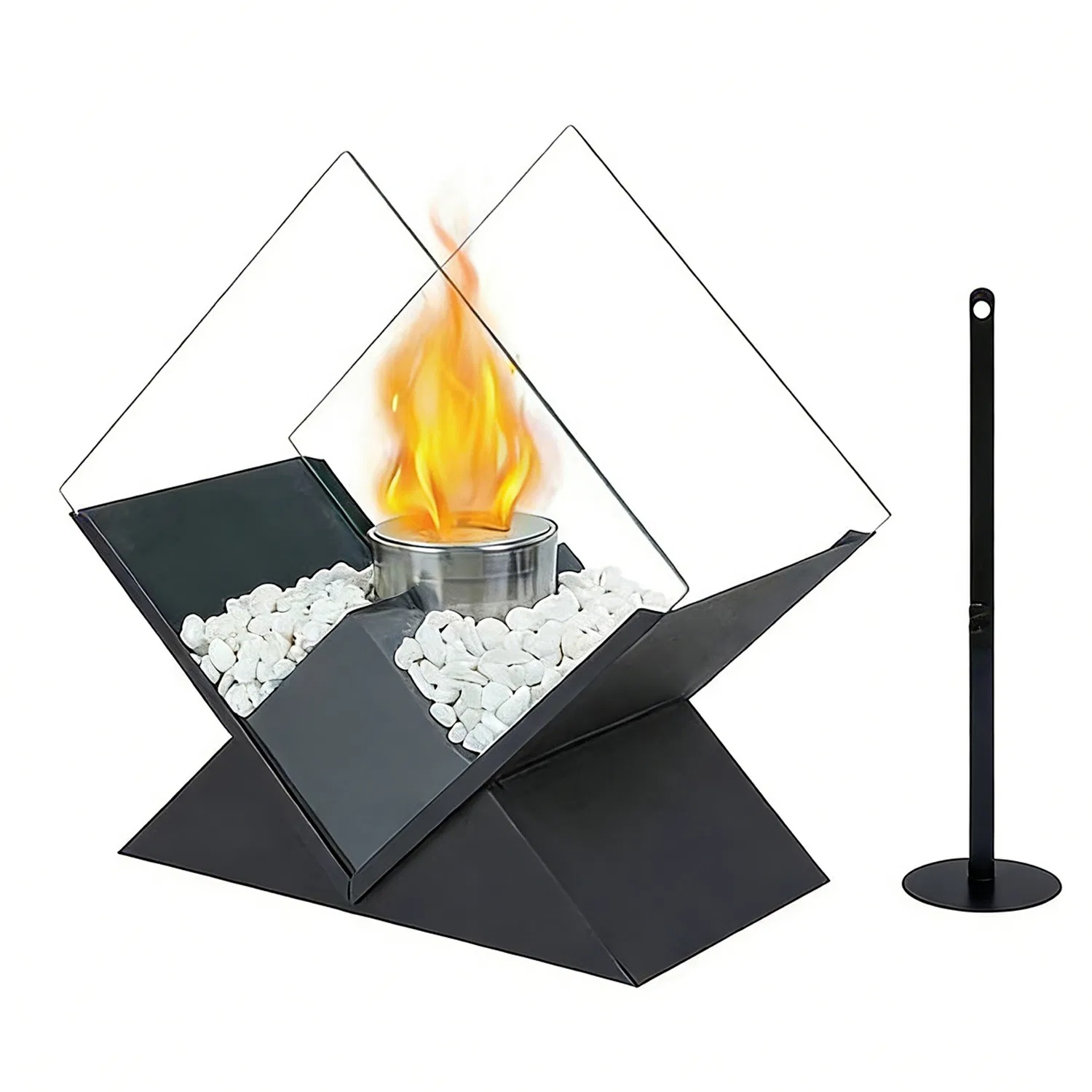 Diamond Glass Large Tabletop Fireplace 10 InchPortable Fire Bowl Pot Clean Burning Fireplace For Indoor Outdoor Patio Parties Events Black