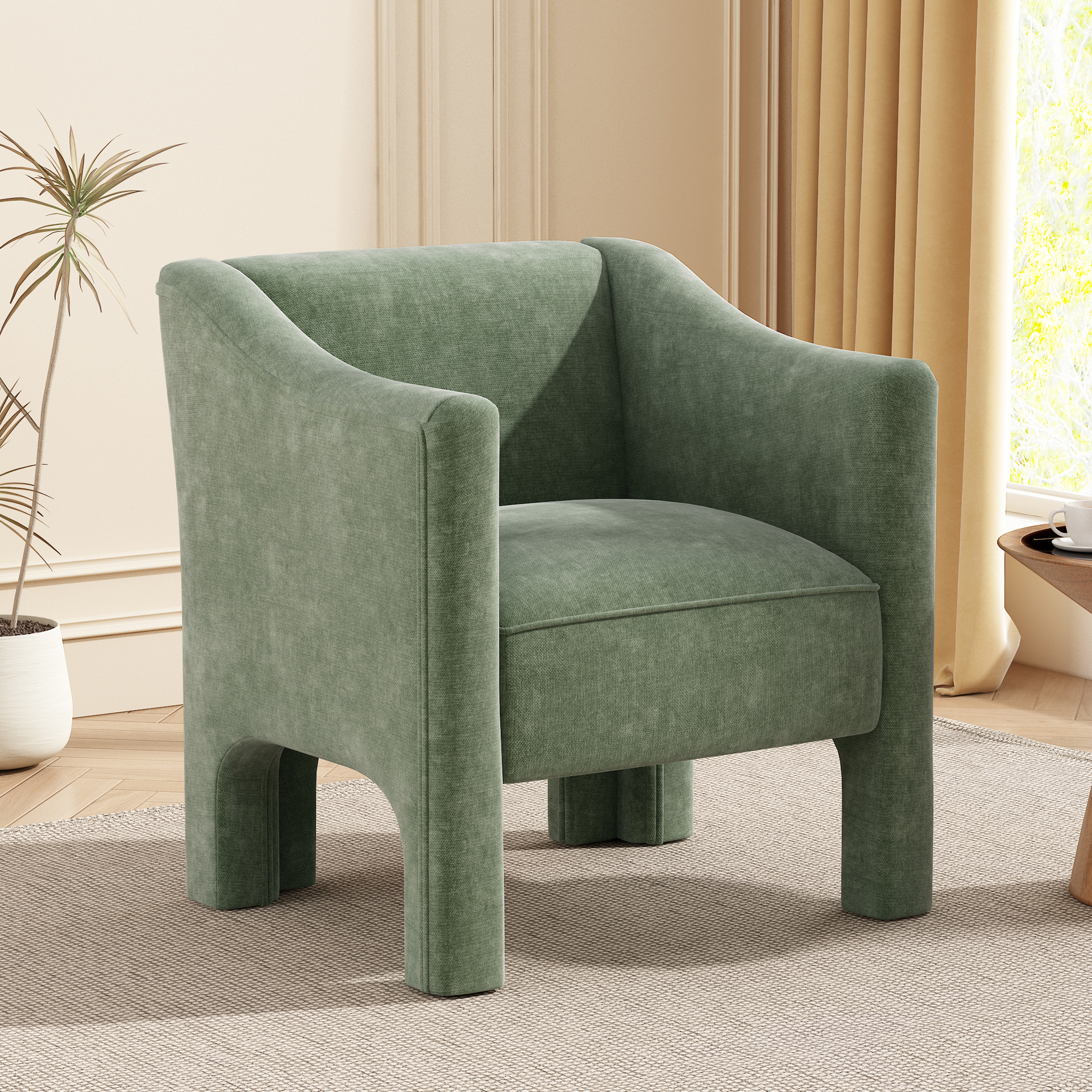 Modern Barrel Chair Accent Chair 29.9" Upholstered Armchair for Living Room and Bedroom, Green