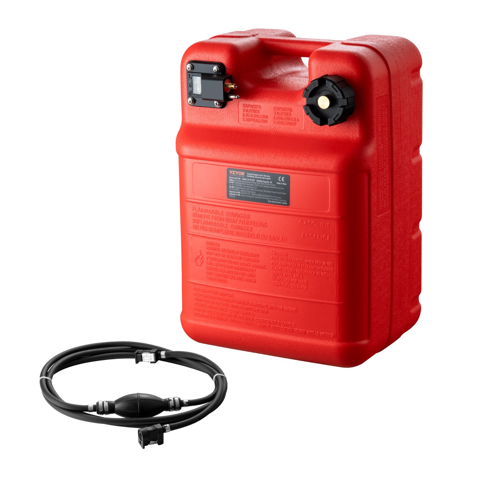 Marine Tank, 6.34-Gallon/24-L Marine Portable Tank Outboard Marine Boat Transfer Tank With 9.8ft Hose, Gauge For Outboard Engine Boats, Yacht, Fishing Boat, Deck Boat, Red