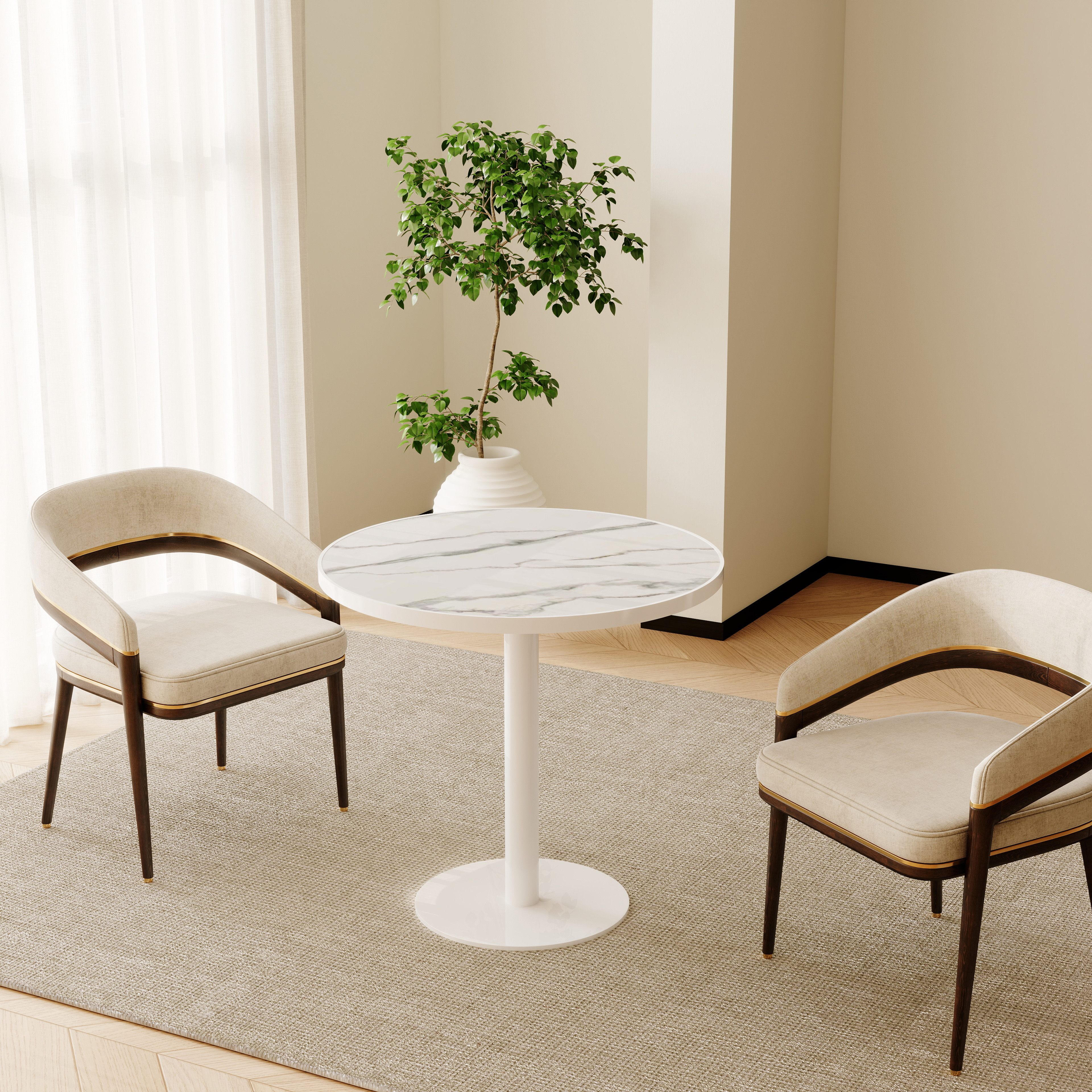 Round Modern Dinning Table 31.5 Inches Bistro Table Tulip Table With Faux Marble Top,Easy Assemble,Sturdy Metal Frame Diameter