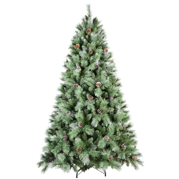 Artificial 6ft Green Christmas Tree With 988PVC/Hard Needle Mixed Branch Tips, 300L Warm White Led, Pine Cone,Hinged Premium & Foldable Base For Indoor Holiday Decorating