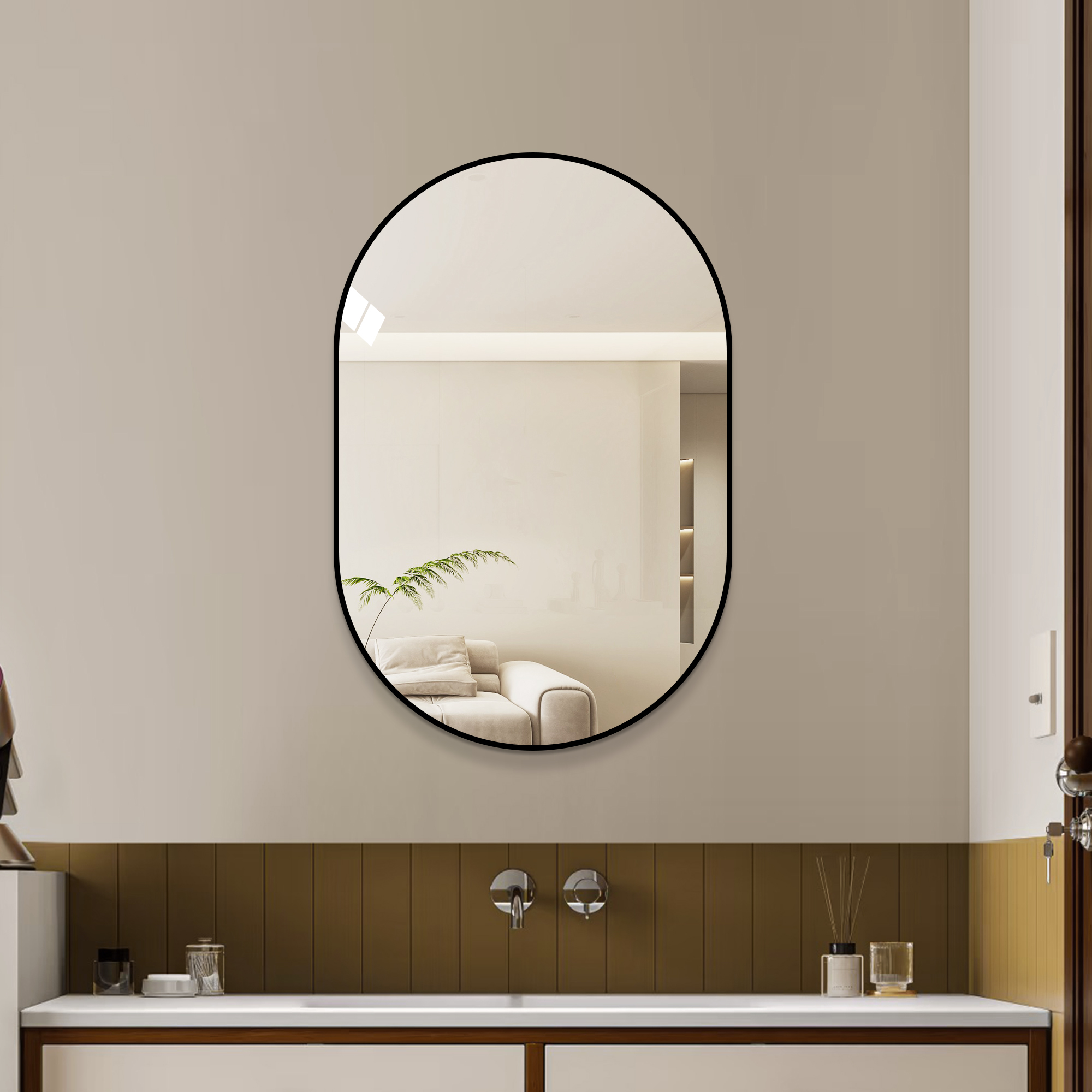 Espejo de baño enmarcado negro de 36x24 pulgadas, montaje en pared HD