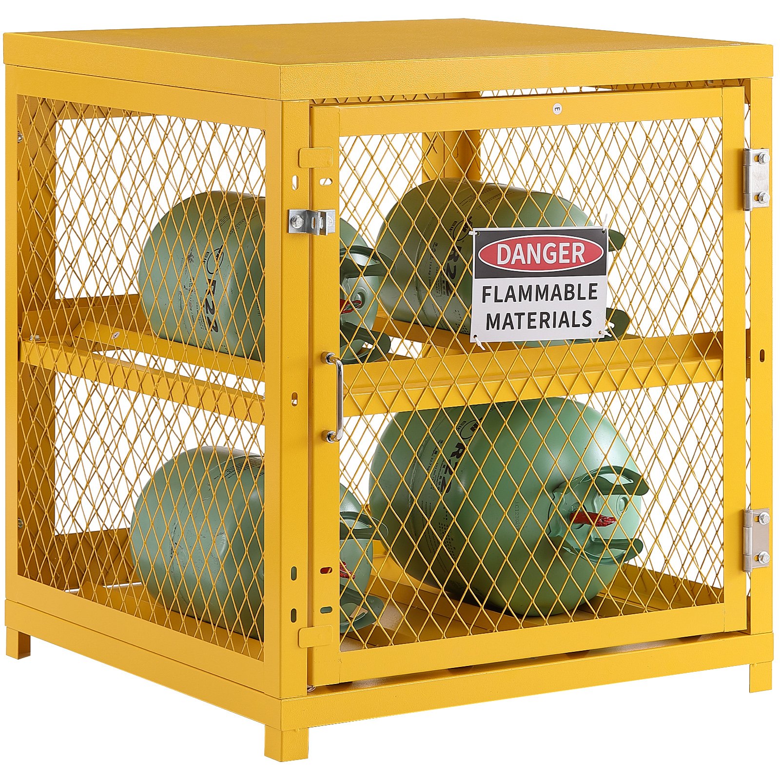 Horizontal Cylinder Storage Cabinet, 4 X 33 Lbs Cylinder Capacity, 31.02x30.04x35 Inch Propane Storage Cage, Gas Cylinder Cabinet, Yellow Powder Coat Finish, For Freon, Gases, Oxygen, Nitrogen