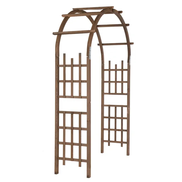 Cenador de jardín de madera de 7 pies, arco para bodas con enrejado, marrón oscuro